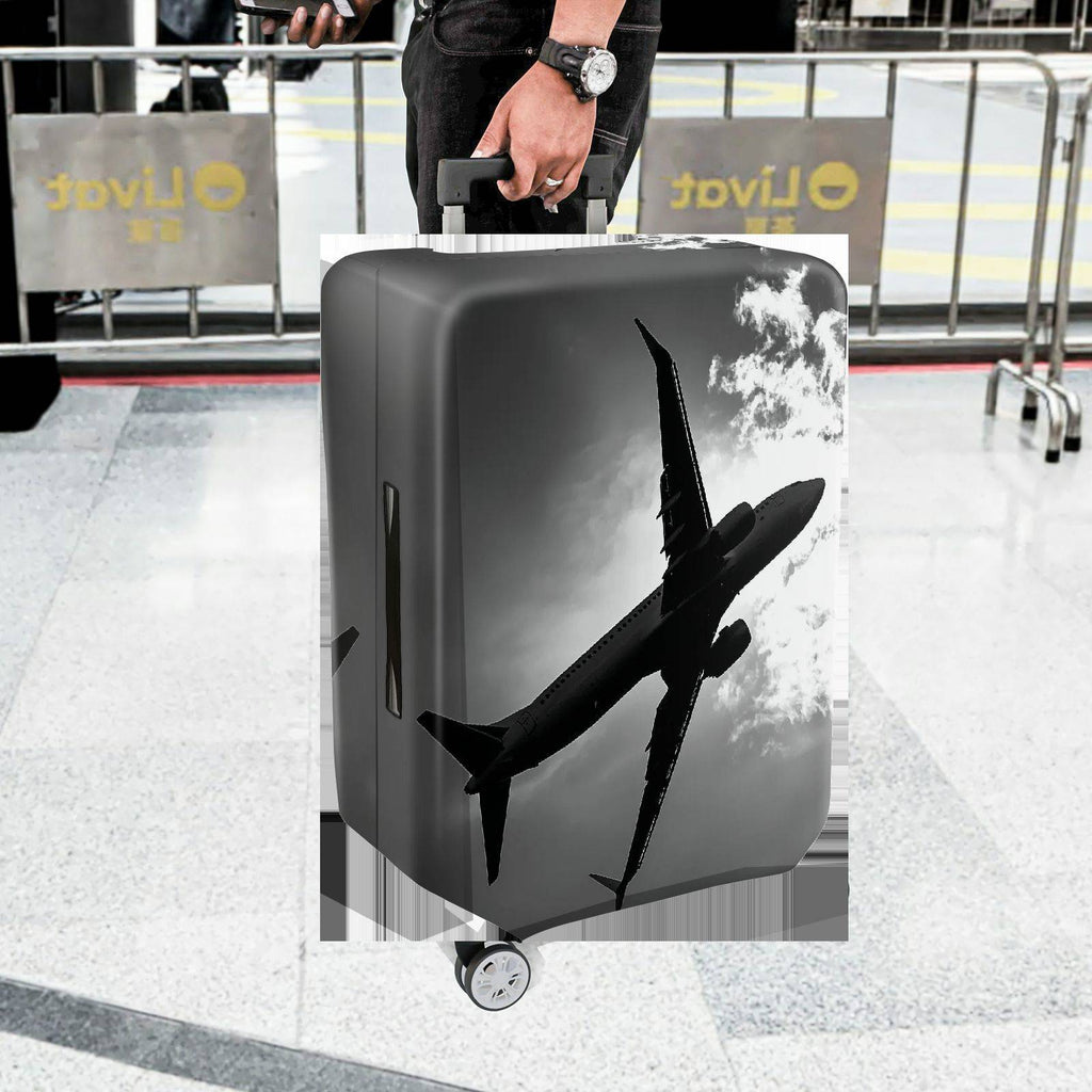 1-Piece Airplane Travel Clouds Sky Black and White  Suitcase Luggage Cover, Stretch Protective Sleeve