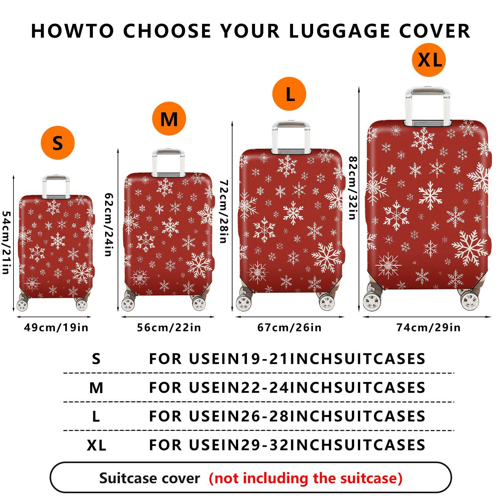 1-Piece Red White Snowflake Christmas Holiday Winter Pattern  Suitcase Luggage Cover, Stretch Protective Sleeve