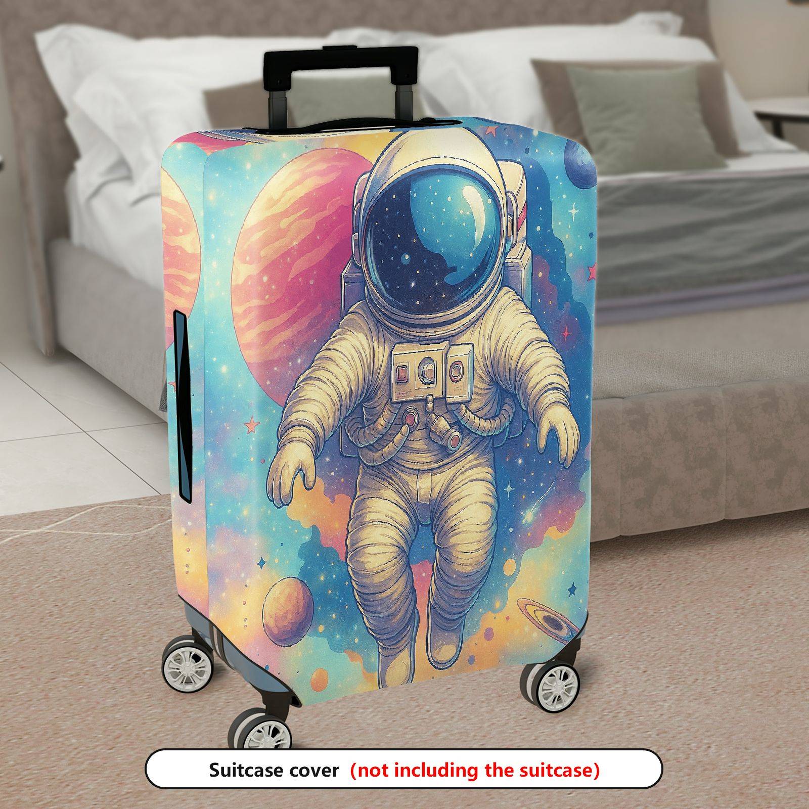 1-Piece Astronaut Outer Space Galaxy Planet Colorful  Suitcase Luggage Cover, Stretch Protective Sleeve