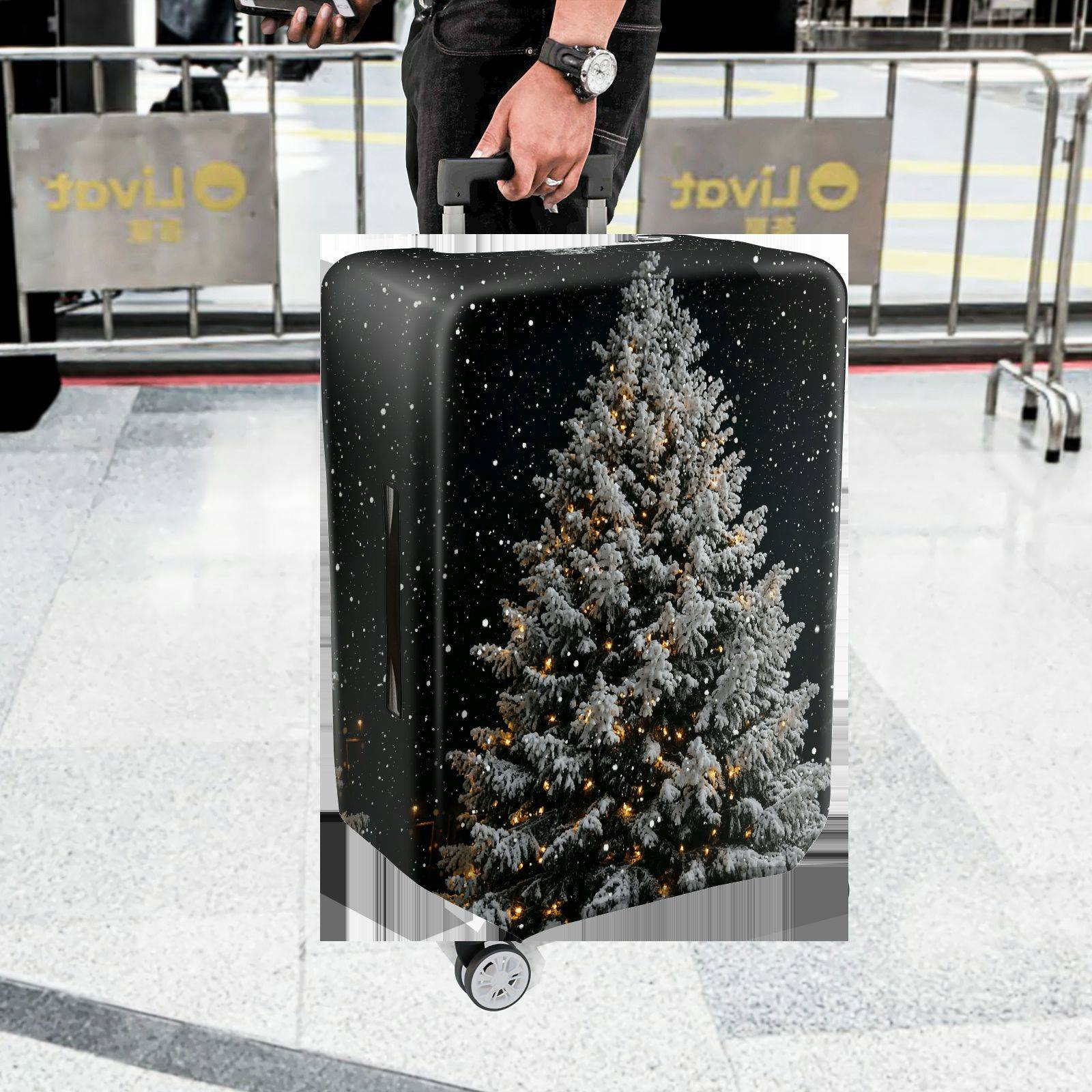 1-Piece Christmas Snow Tree Festive Winter Holiday  Suitcase Luggage Cover, Stretch Protective Sleeve