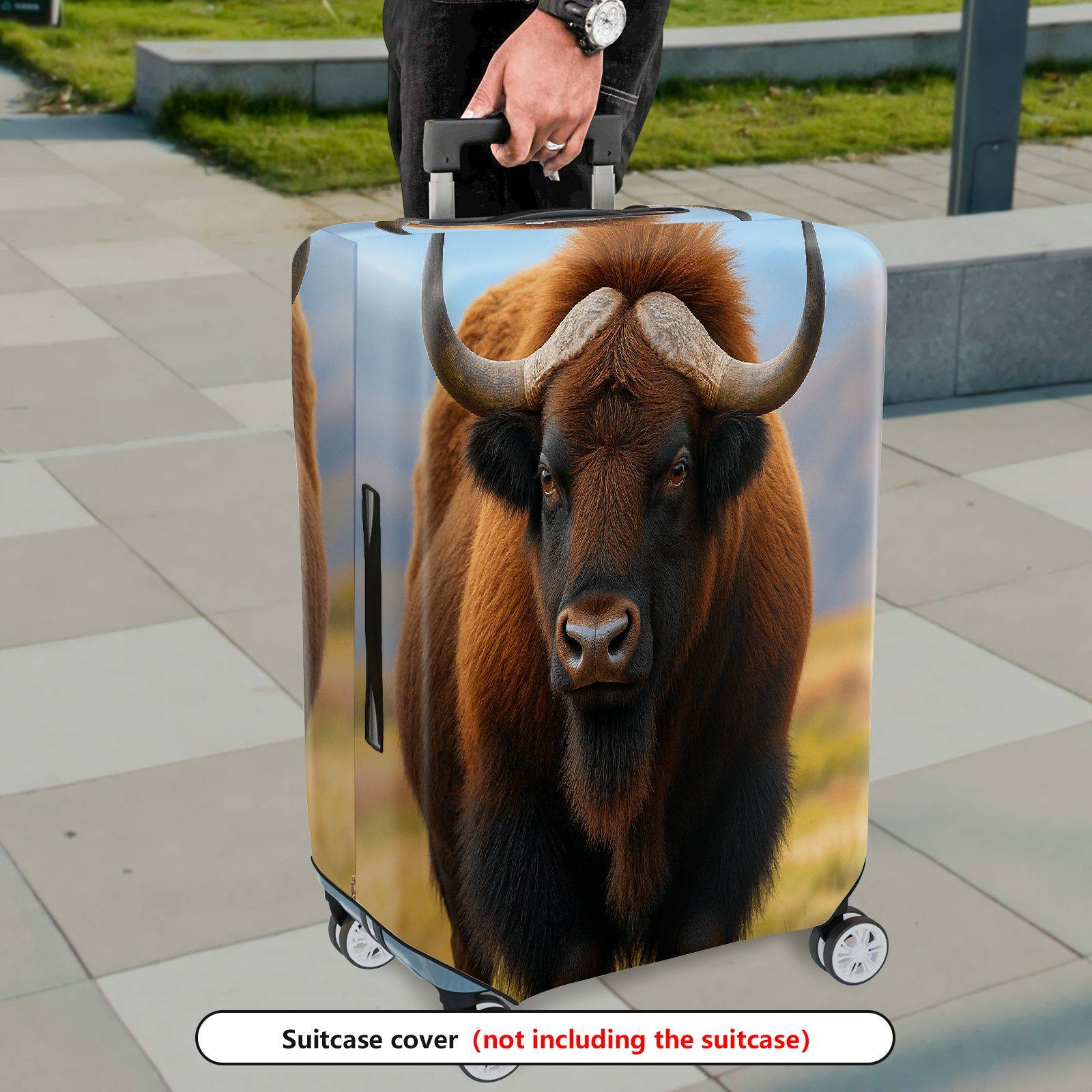1-Piece Animal Nature Brown Horned Wildlife Unique  Suitcase Luggage Cover, Stretch Protective Sleeve