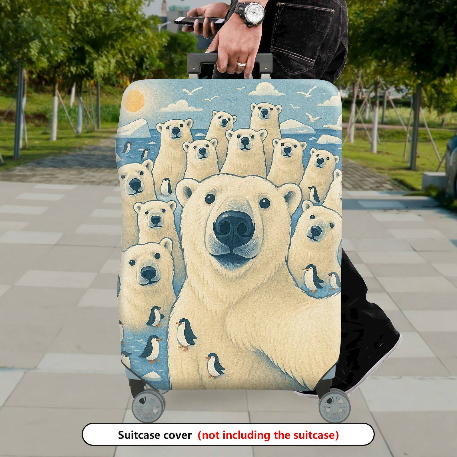 1-Piece Polar Bear Penguin Arctic Wildlife Nature Cute  Suitcase Luggage Cover, Stretch Protective Sleeve