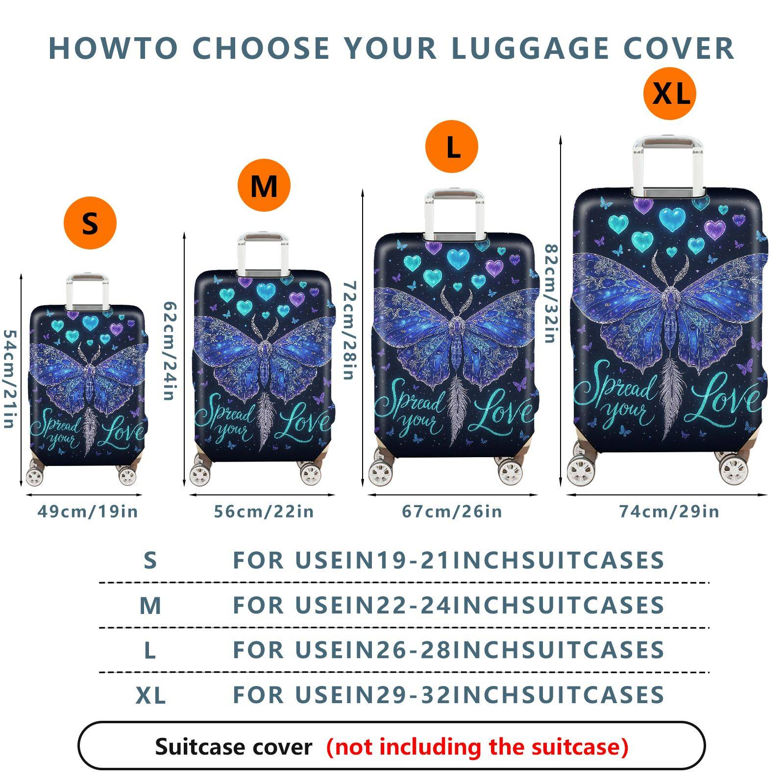 1-Piece Butterfly Heart Starry Blue Love Cosmic  Suitcase Luggage Cover, Stretch Protective Sleeve