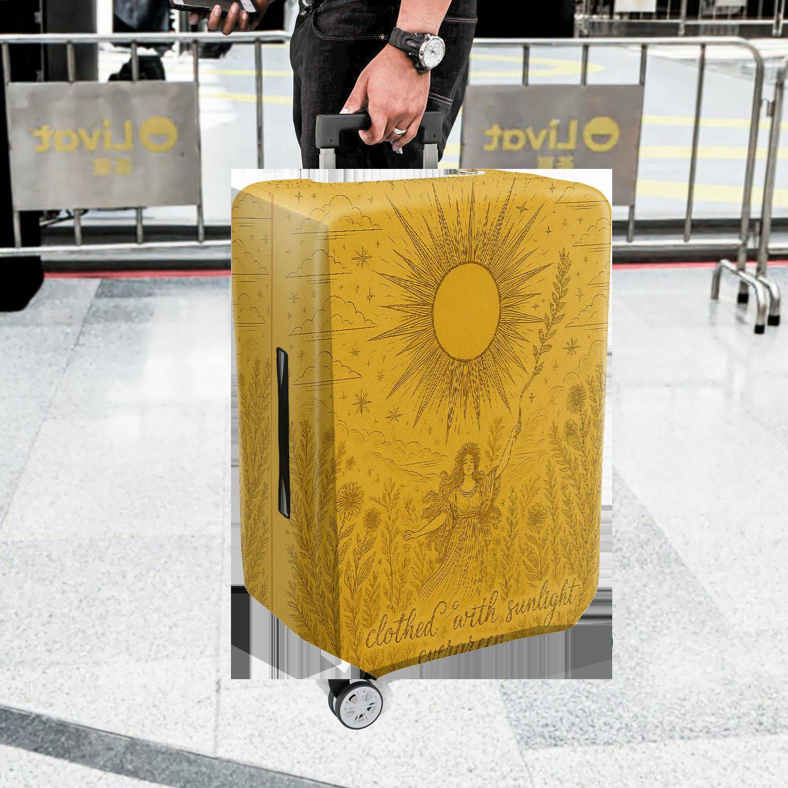 1-Piece Sunlight Nature Art Yellow Cosmic Vintage Bohemian  Suitcase Luggage Cover, Stretch Protective Sleeve