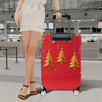 1-Piece Red Gold Christmas Tree Snowflake Ornament Holiday  Suitcase Luggage Cover, Stretch Protective Sleeve