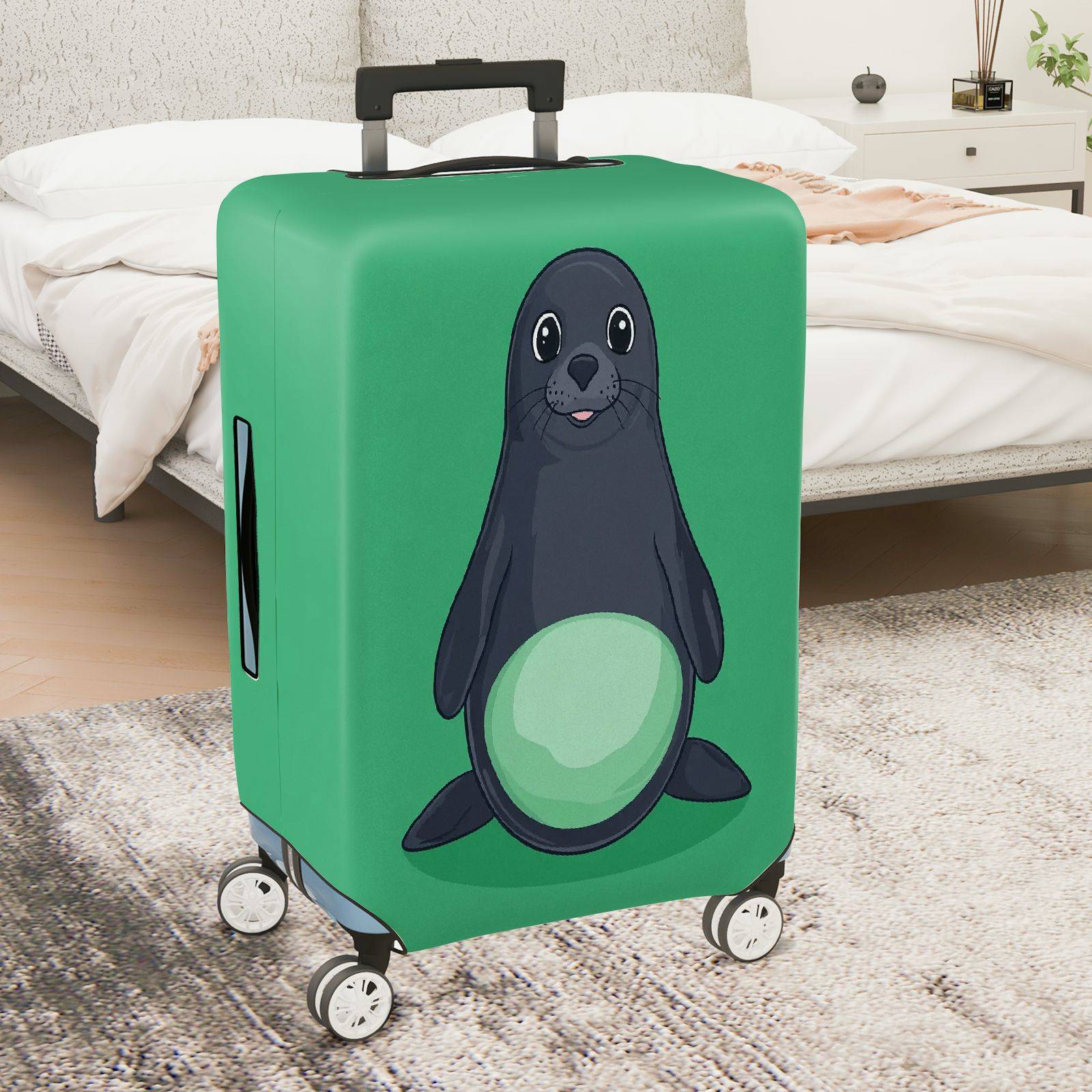 1-Piece Seal Green Playful Cute Animal Fun  Suitcase Luggage Cover, Stretch Protective Sleeve