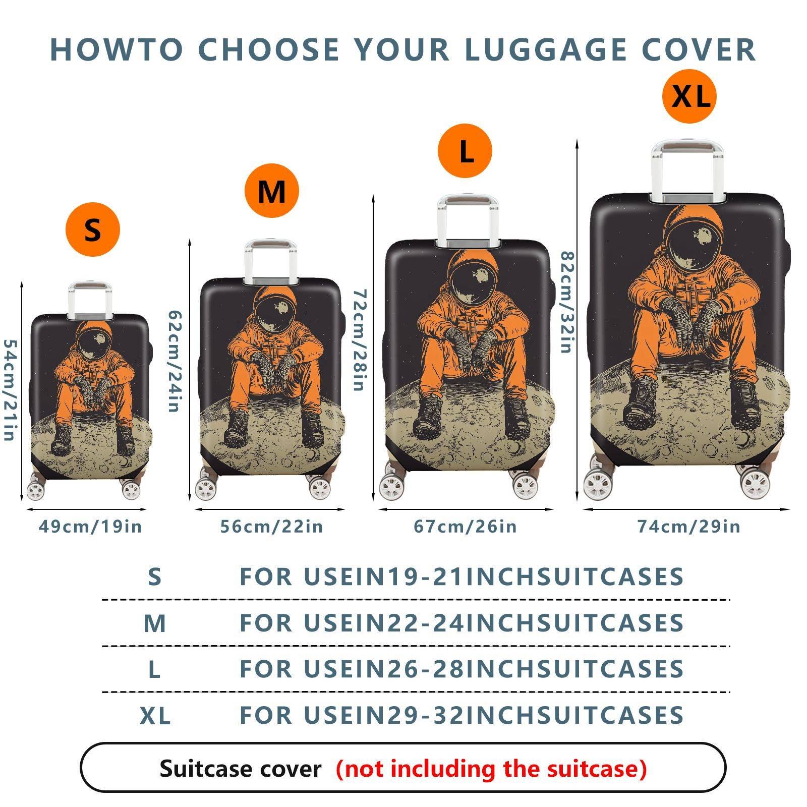 1-Piece Astronaut Moon Space Universe Traveler  Suitcase Luggage Cover, Stretch Protective Sleeve