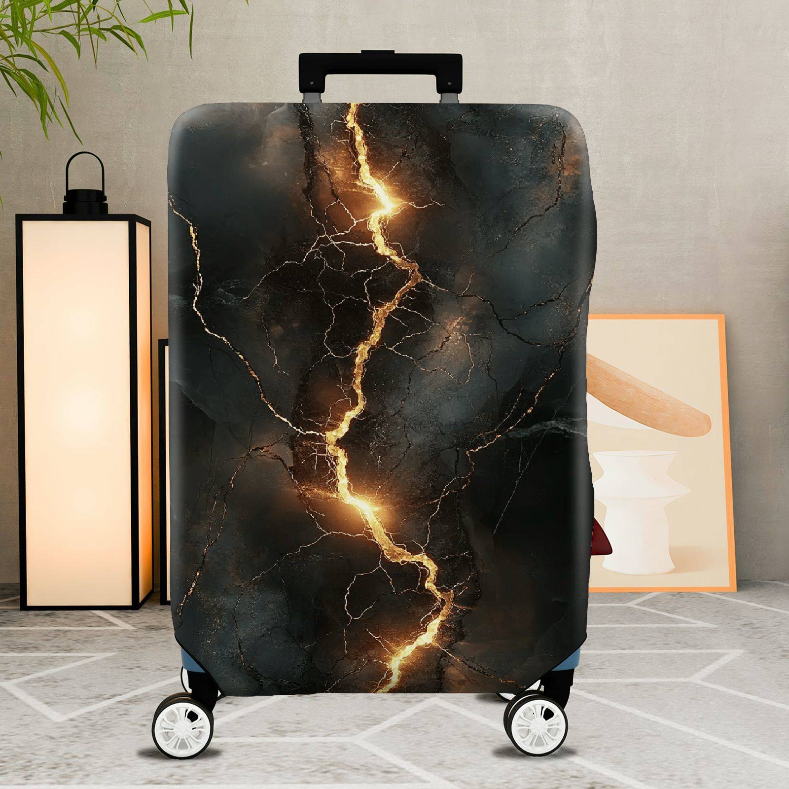 1-Piece Abstract Lightning Crack Pattern Dark Marble Modern Stylish Unique  Suitcase Luggage Cover, Stretch Protective Sleeve