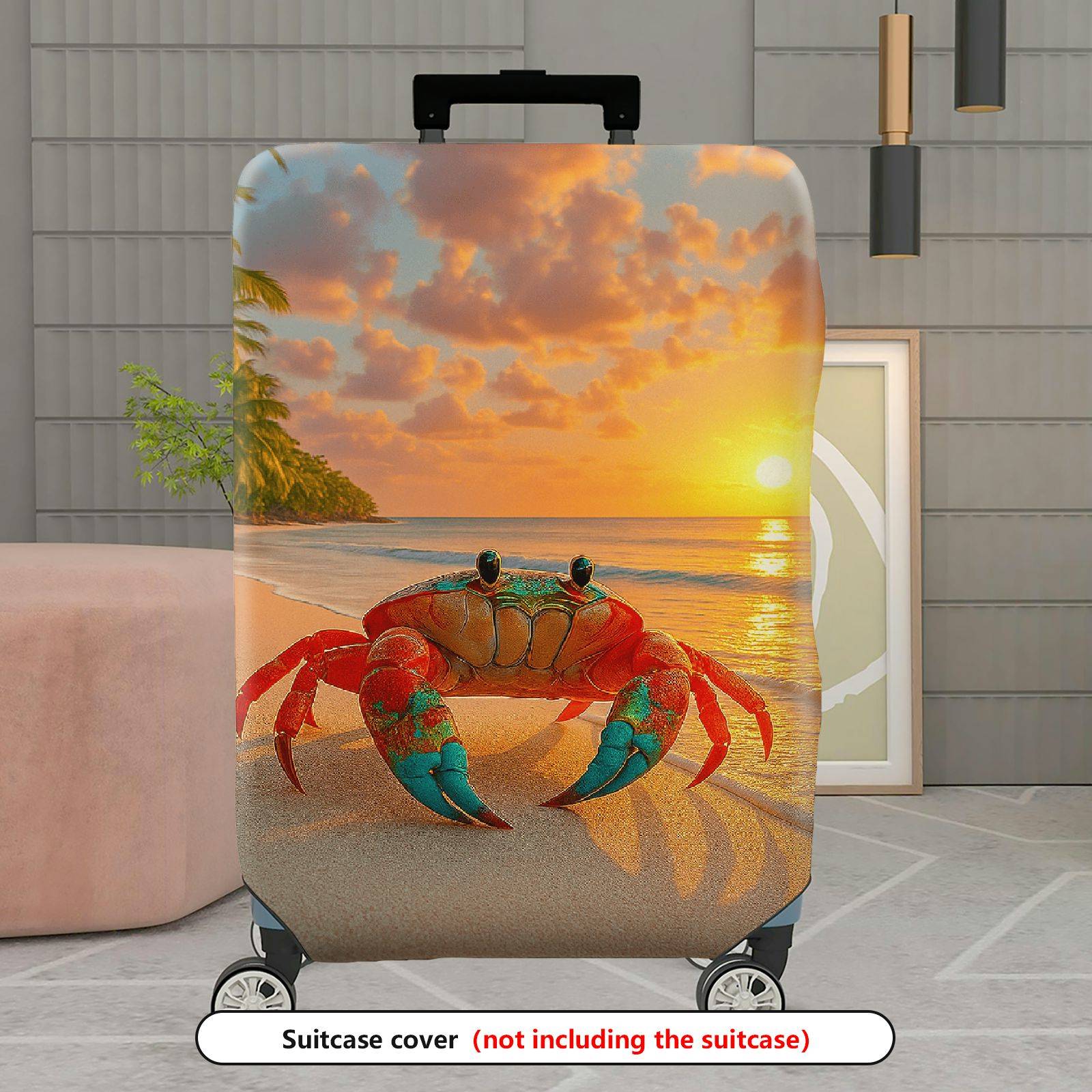 1-Piece Sunset Beach Crab Palm Ocean Holiday  Suitcase Luggage Cover, Stretch Protective Sleeve