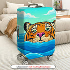 1-Piece Tiger Ocean Waves Sky Clouds Artistic  Suitcase Luggage Cover, Stretch Protective Sleeve