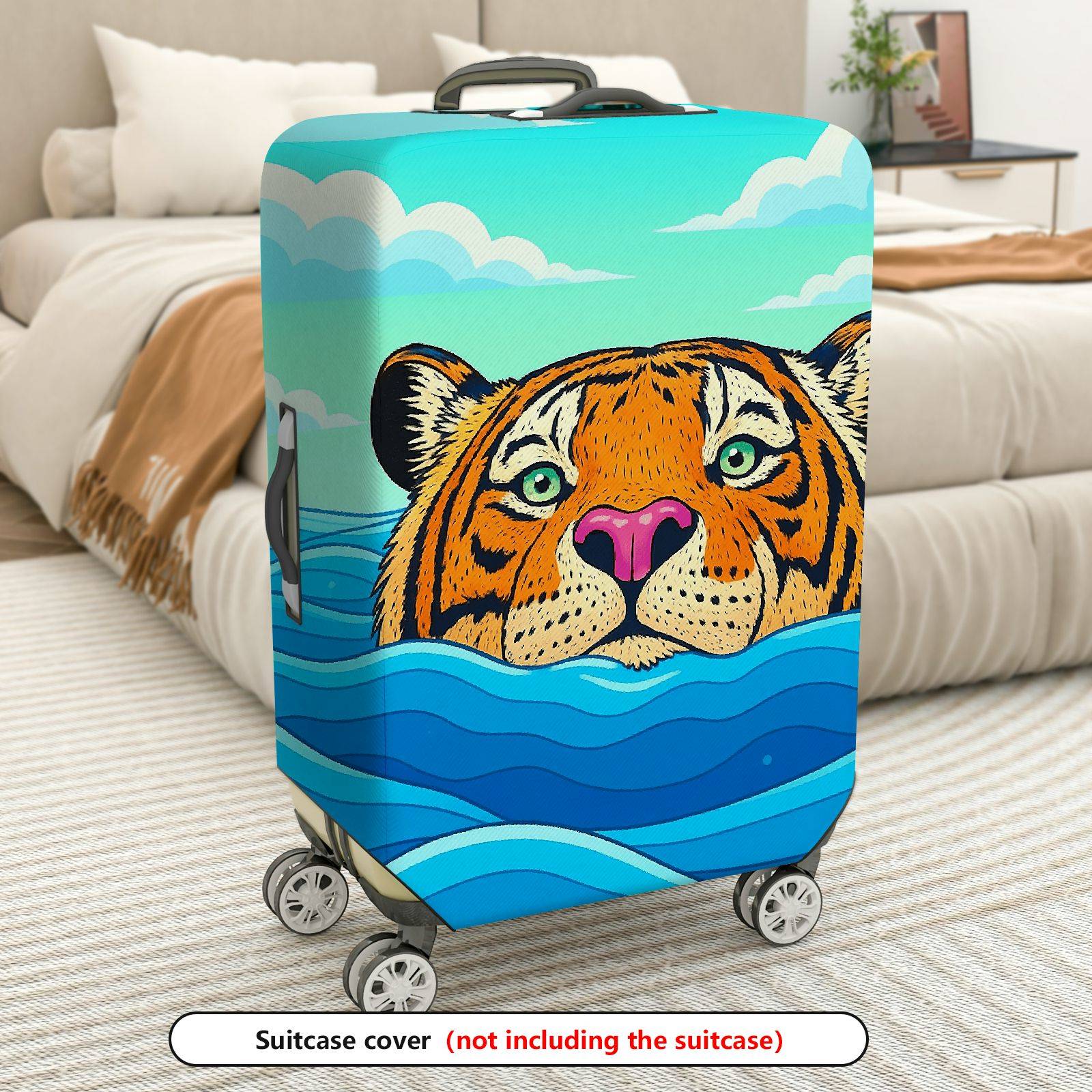 1-Piece Tiger Ocean Waves Sky Clouds Artistic  Suitcase Luggage Cover, Stretch Protective Sleeve