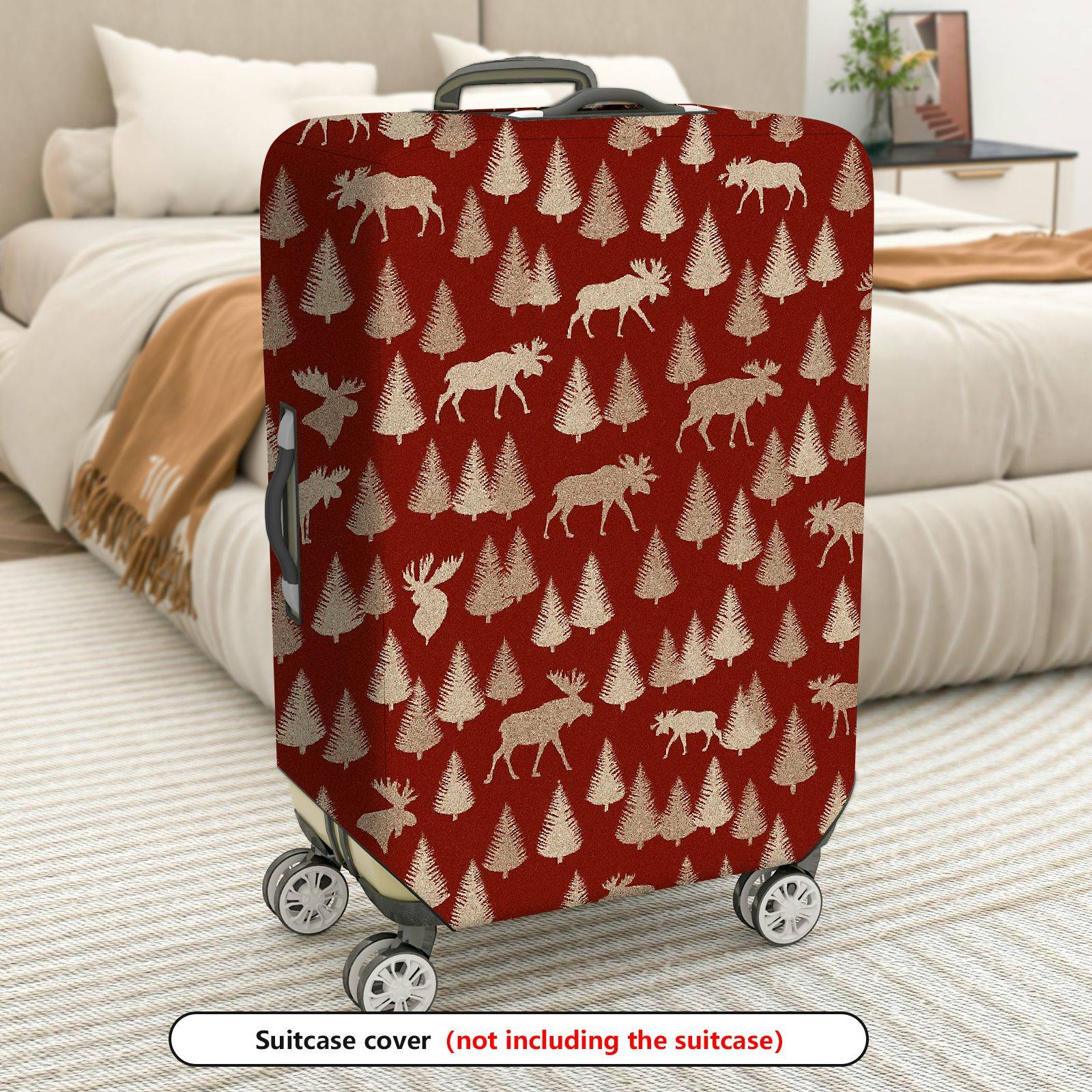 1-Piece Red Elk Christmas Holiday Forest Wildlife Vintage  Suitcase Luggage Cover, Stretch Protective Sleeve
