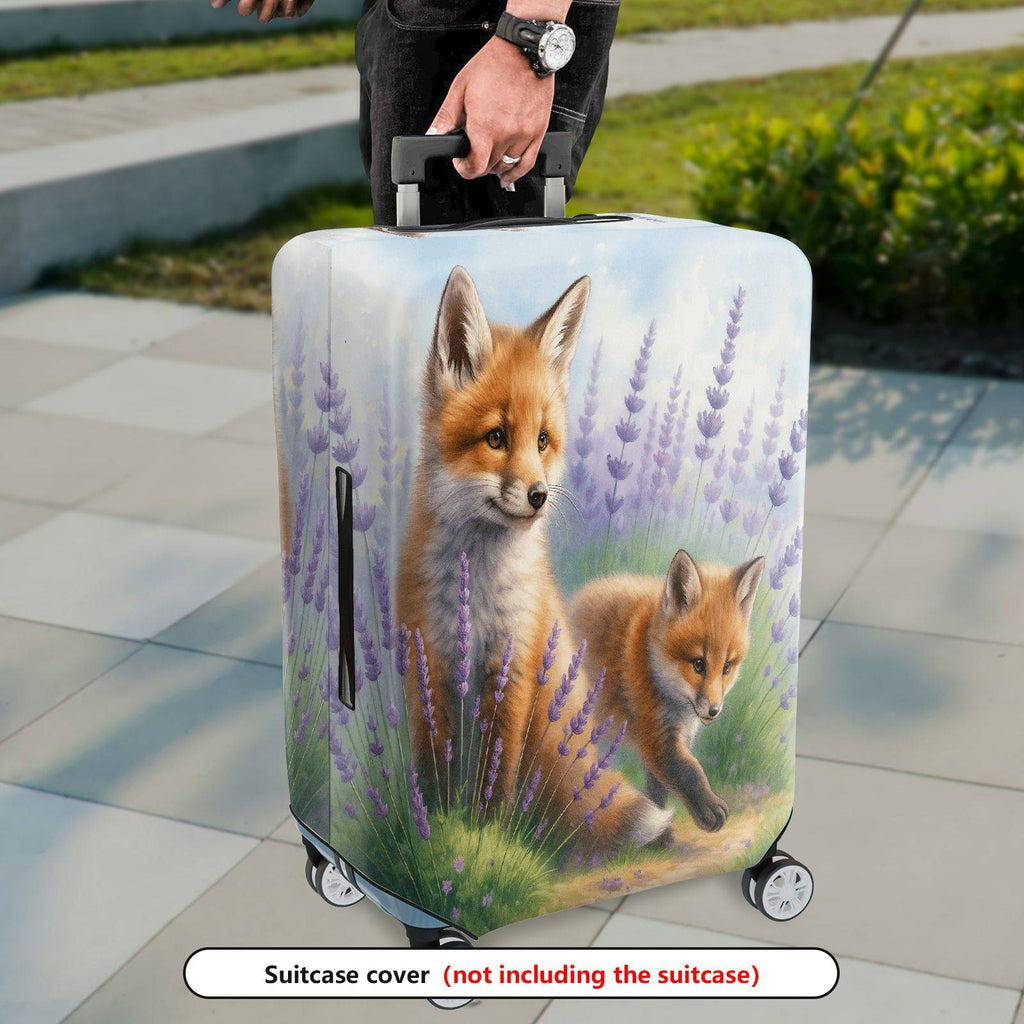 1-Piece Animals Lavender Nature Fox Scenic  Suitcase Luggage Cover, Stretch Protective Sleeve