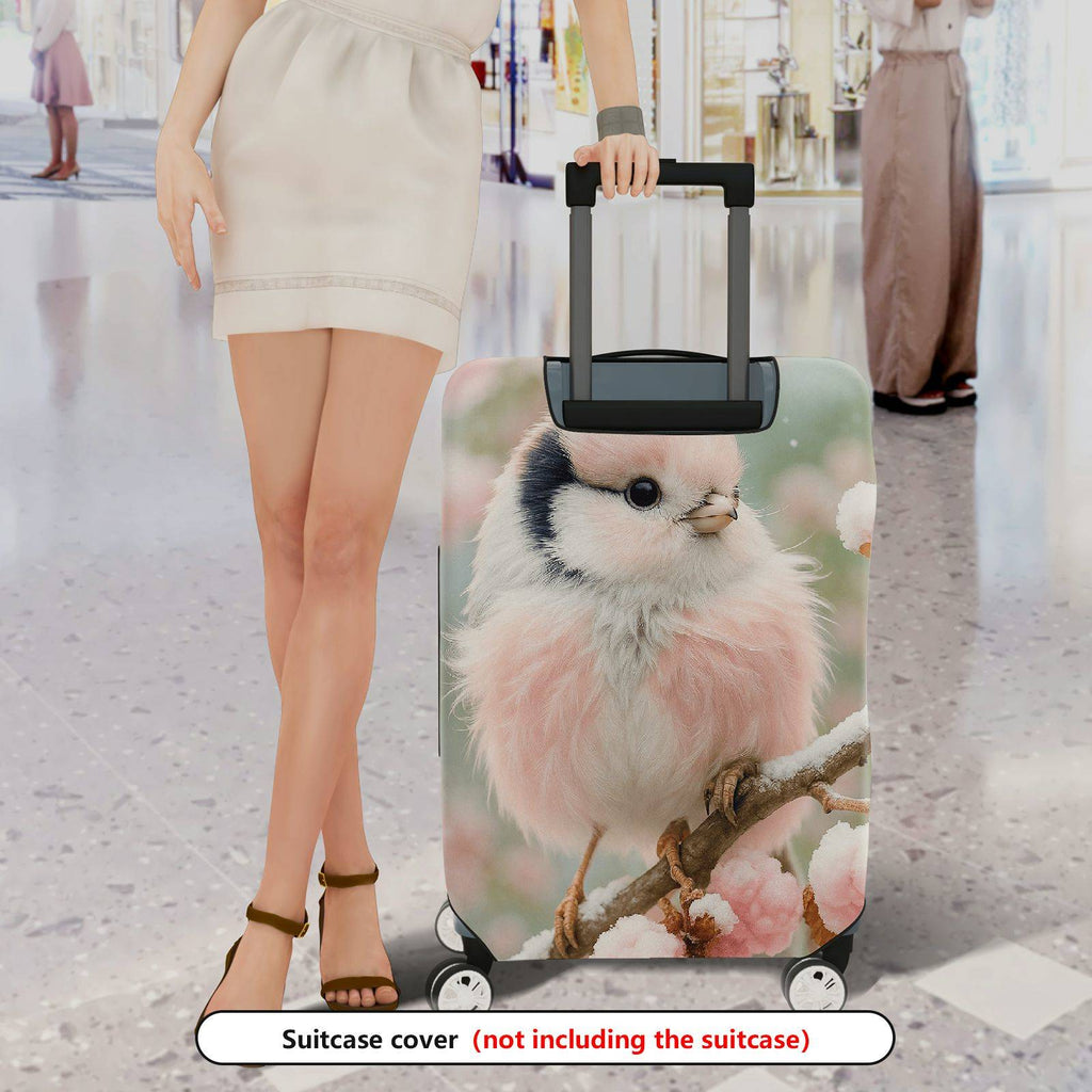 1-Piece Cute Bird Pink Floral Spring Winter Nature  Suitcase Luggage Cover, Stretch Protective Sleeve