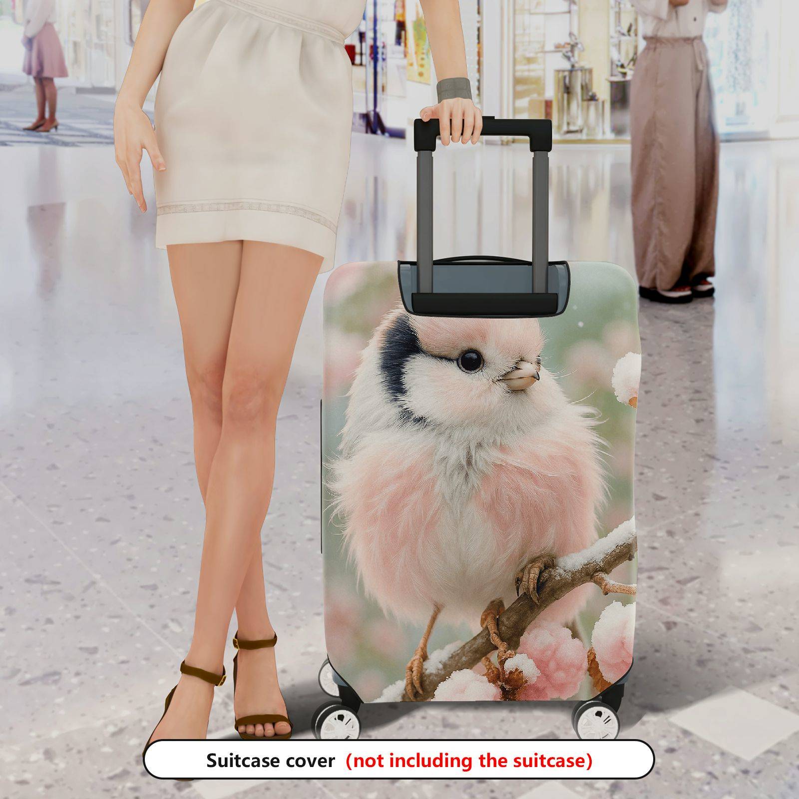 1-Piece Cute Bird Pink Floral Spring Winter Nature  Suitcase Luggage Cover, Stretch Protective Sleeve