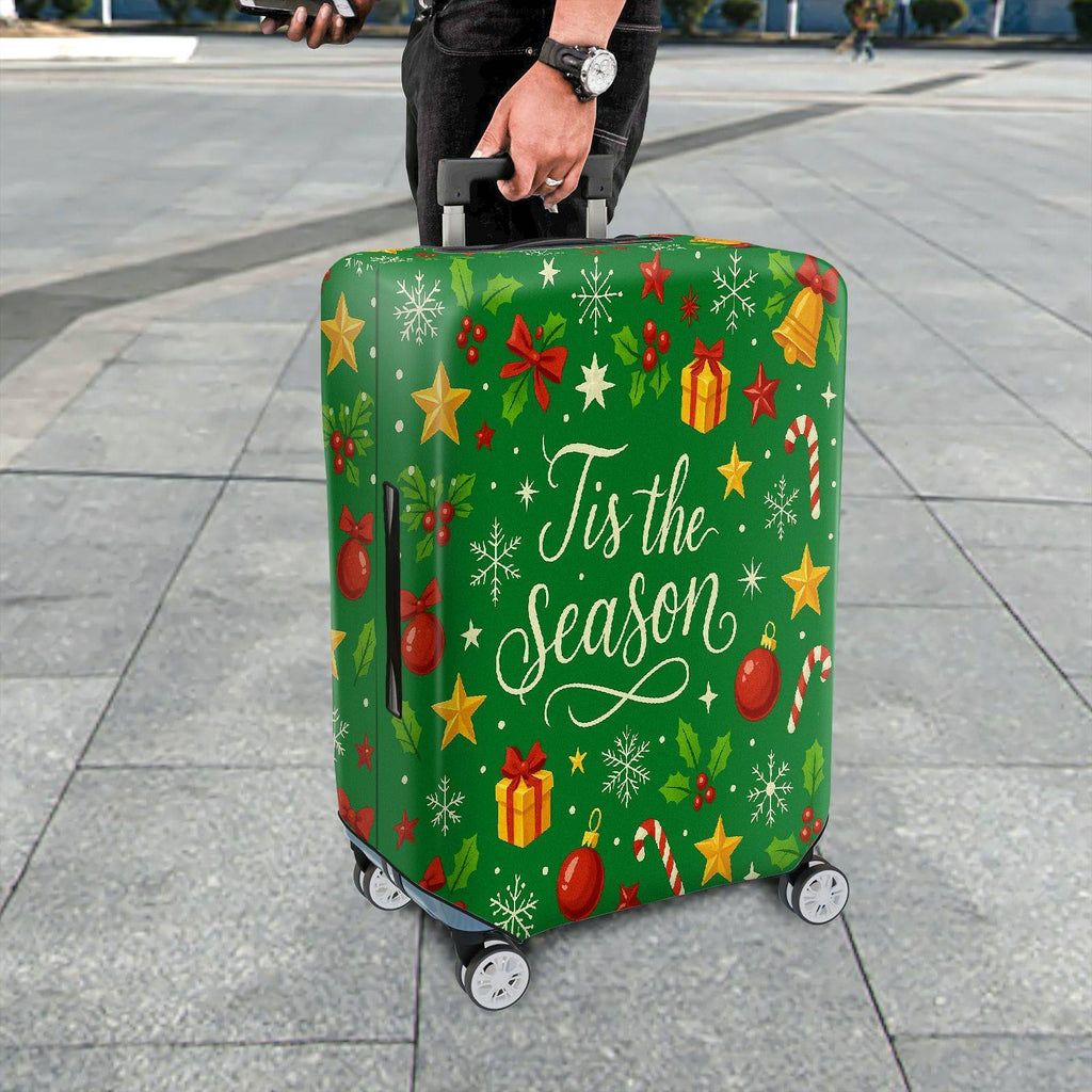 1-Piece Holiday Christmas Gift Ornament Holly Star  Suitcase Luggage Cover, Stretch Protective Sleeve