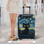 1-Piece Starry Night Cat Landscape Artistic Moon Travel  Suitcase Luggage Cover, Stretch Protective Sleeve