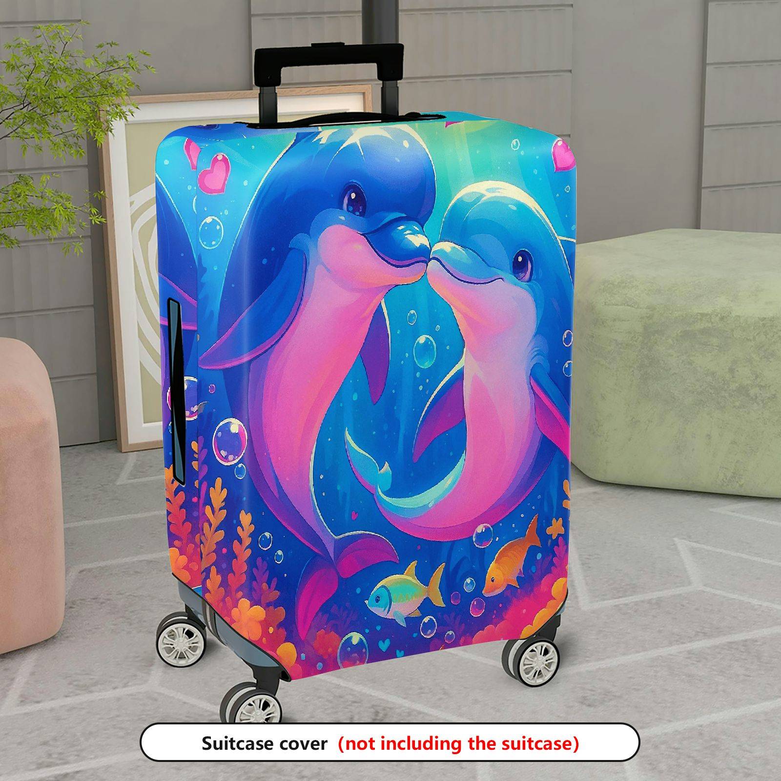 1-Piece Colorful Cute Romantic Ocean Sea Dolphin  Suitcase Luggage Cover, Stretch Protective Sleeve