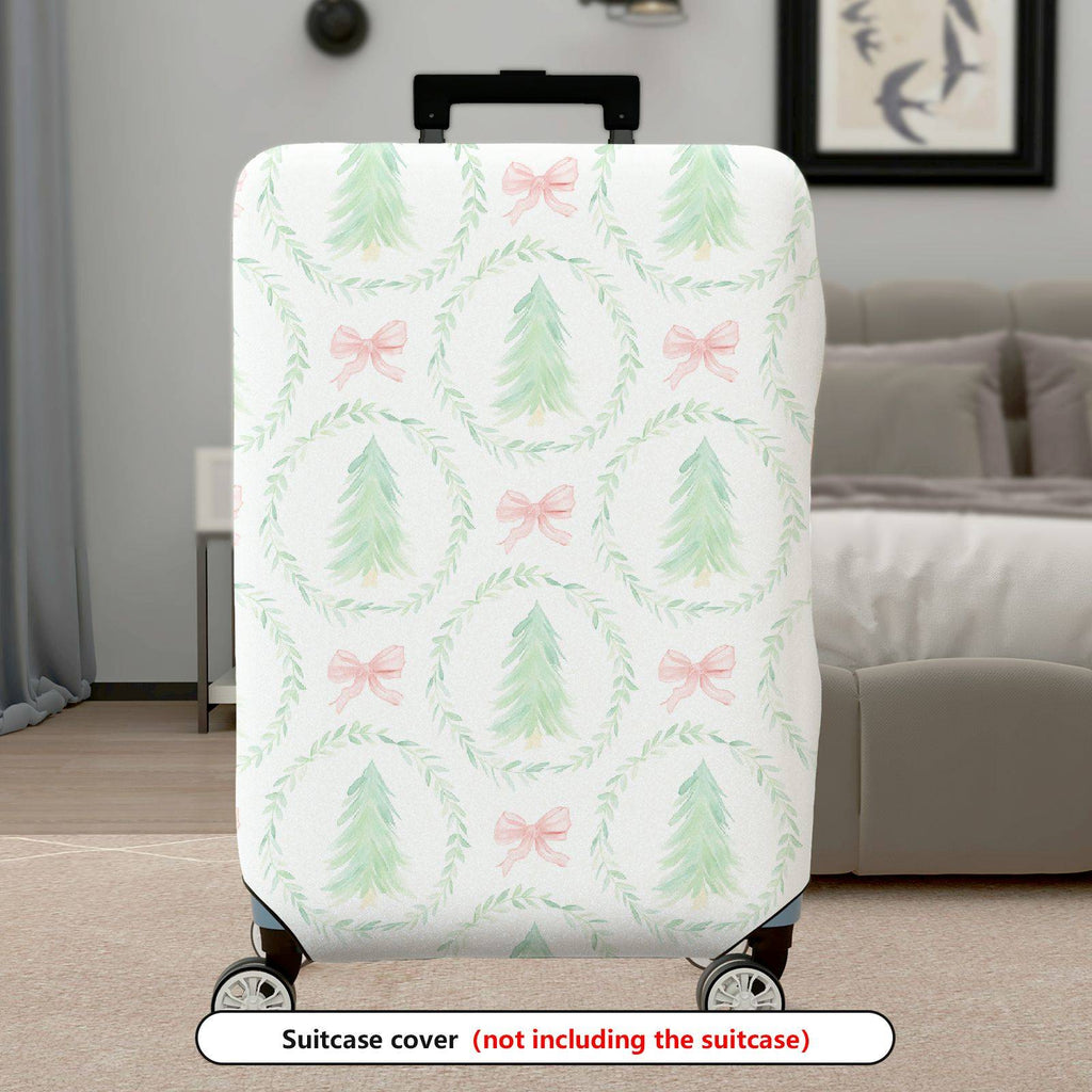 1-Piece Christmas Tree Bow Wreath Festive Holiday  Suitcase Luggage Cover, Stretch Protective Sleeve