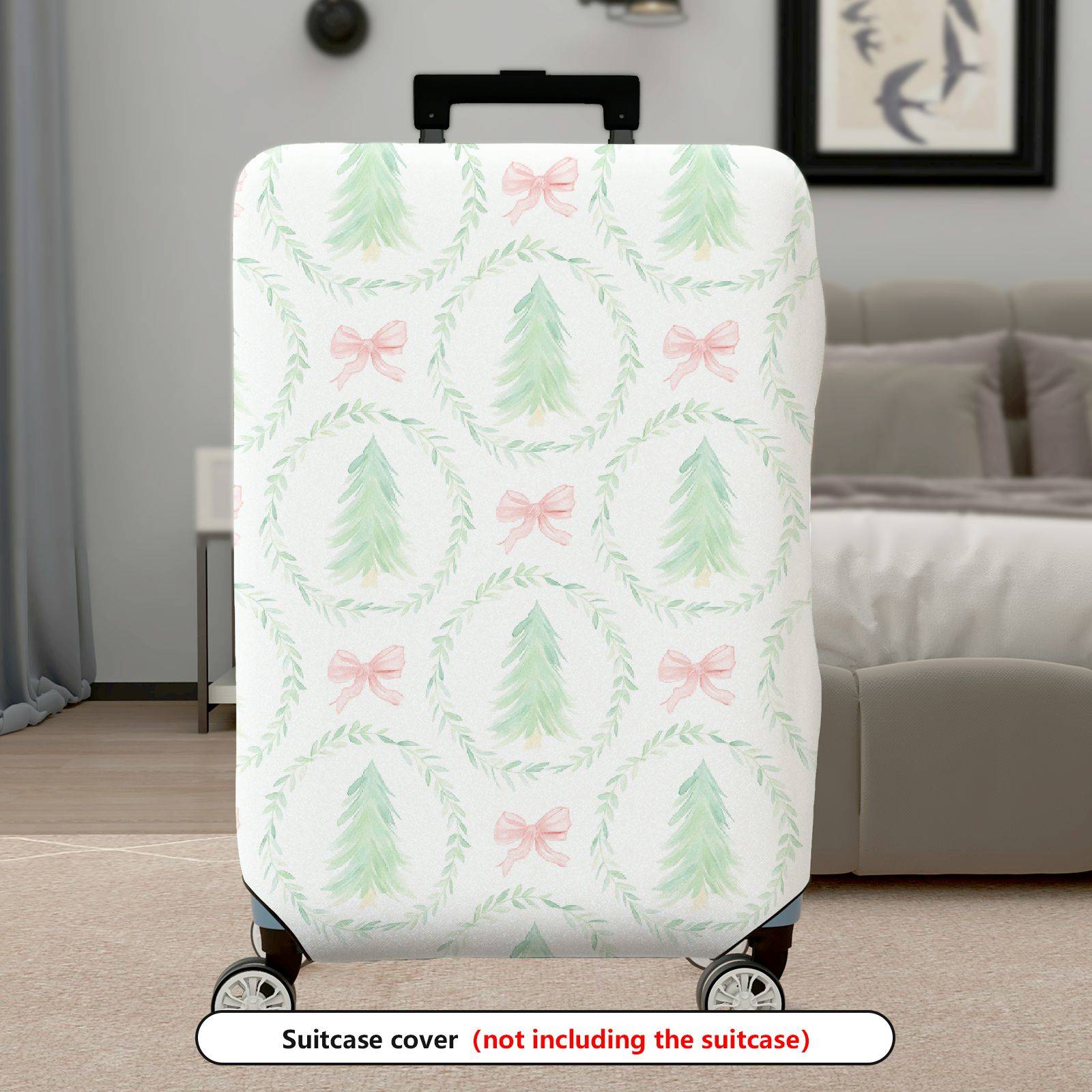 1-Piece Christmas Tree Bow Wreath Festive Holiday  Suitcase Luggage Cover, Stretch Protective Sleeve