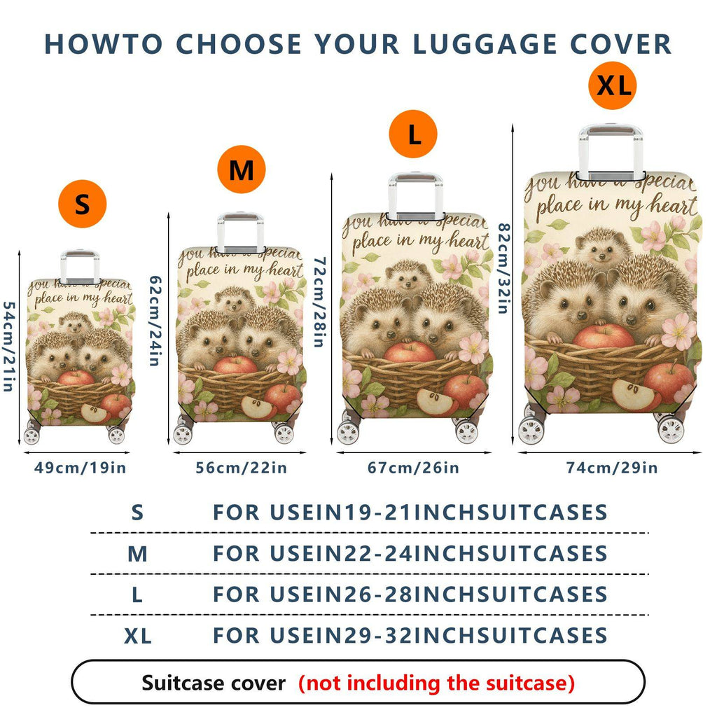 1-Piece Cute Hedgehog Apple Flower Basket Heartwarming  Suitcase Luggage Cover, Stretch Protective Sleeve
