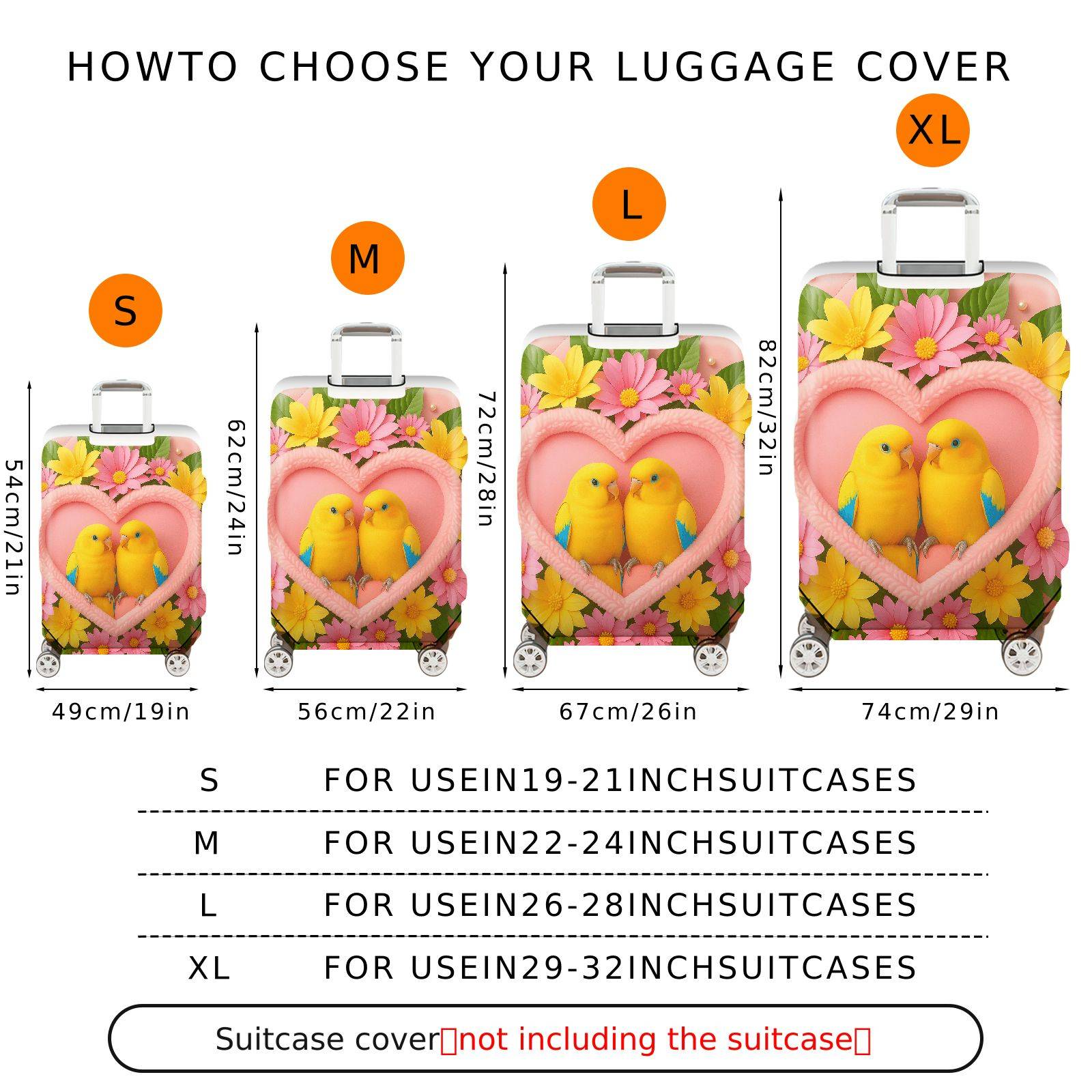 1-Piece Love Bird Floral Heart Romantic Colorful  Suitcase Luggage Cover, Stretch Protective Sleeve