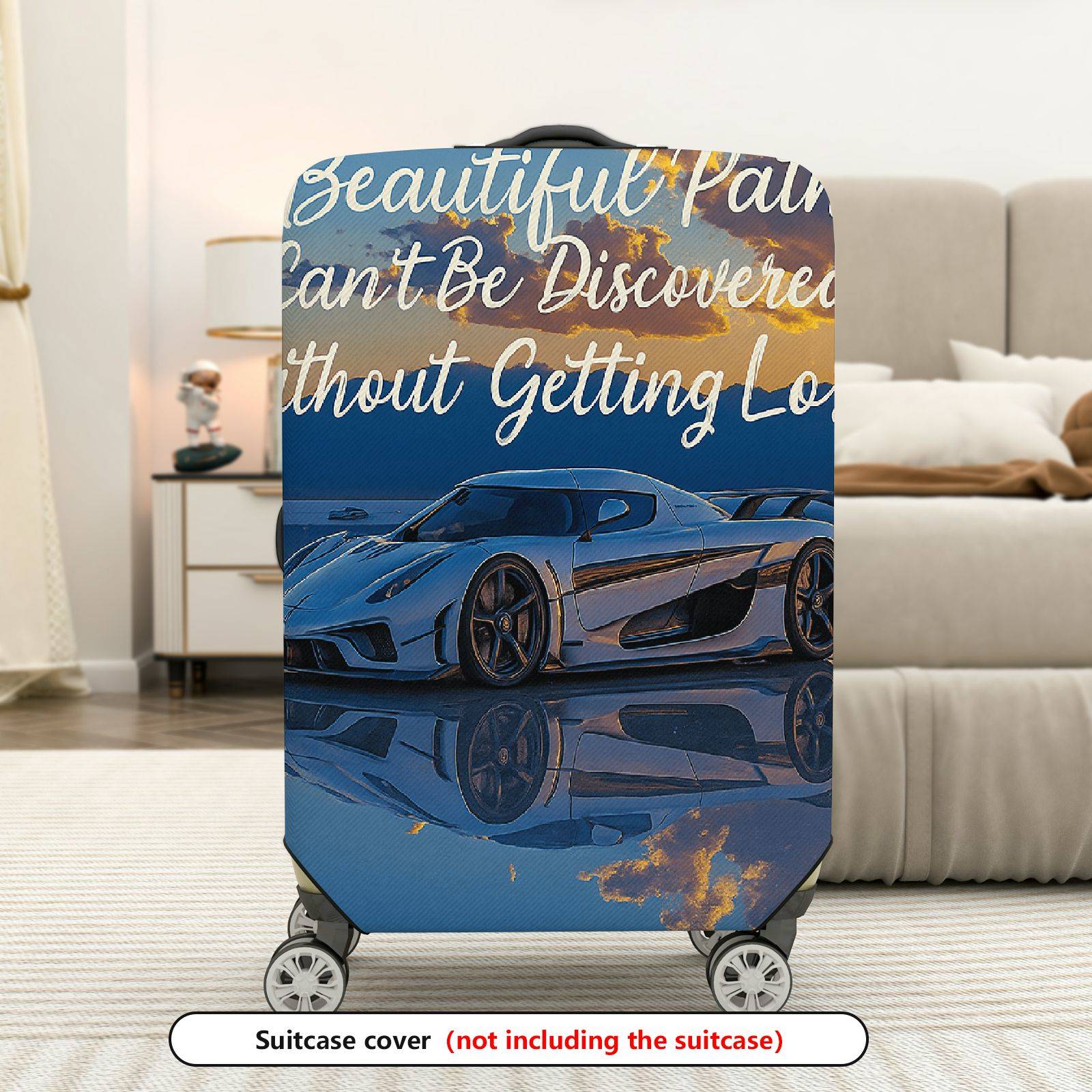 1-Piece Artistic Inspirational Car Scenic Quote  Suitcase Luggage Cover, Stretch Protective Sleeve