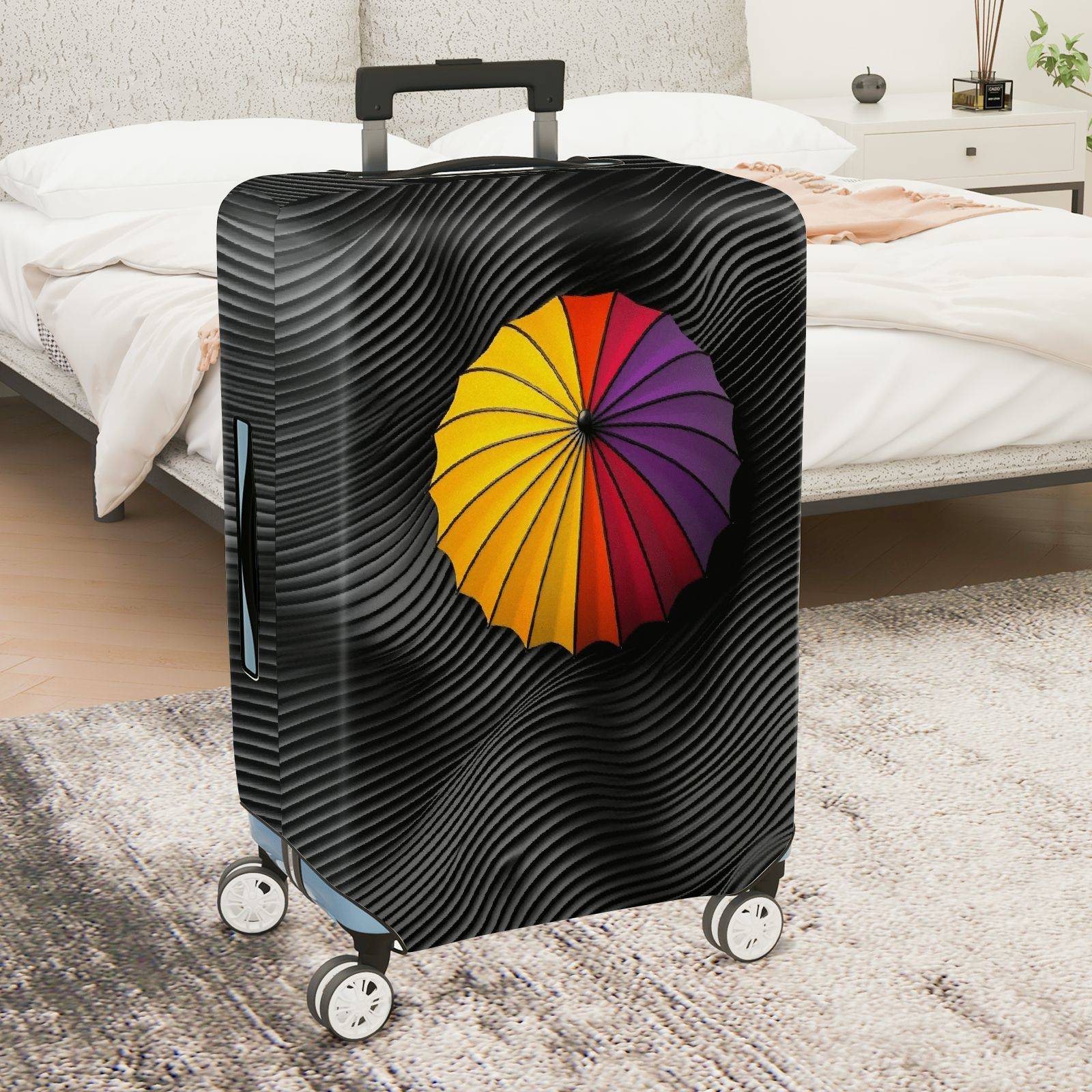 1-Piece Abstract Colorful Umbrella Black Swirl Artistic  Suitcase Luggage Cover, Stretch Protective Sleeve