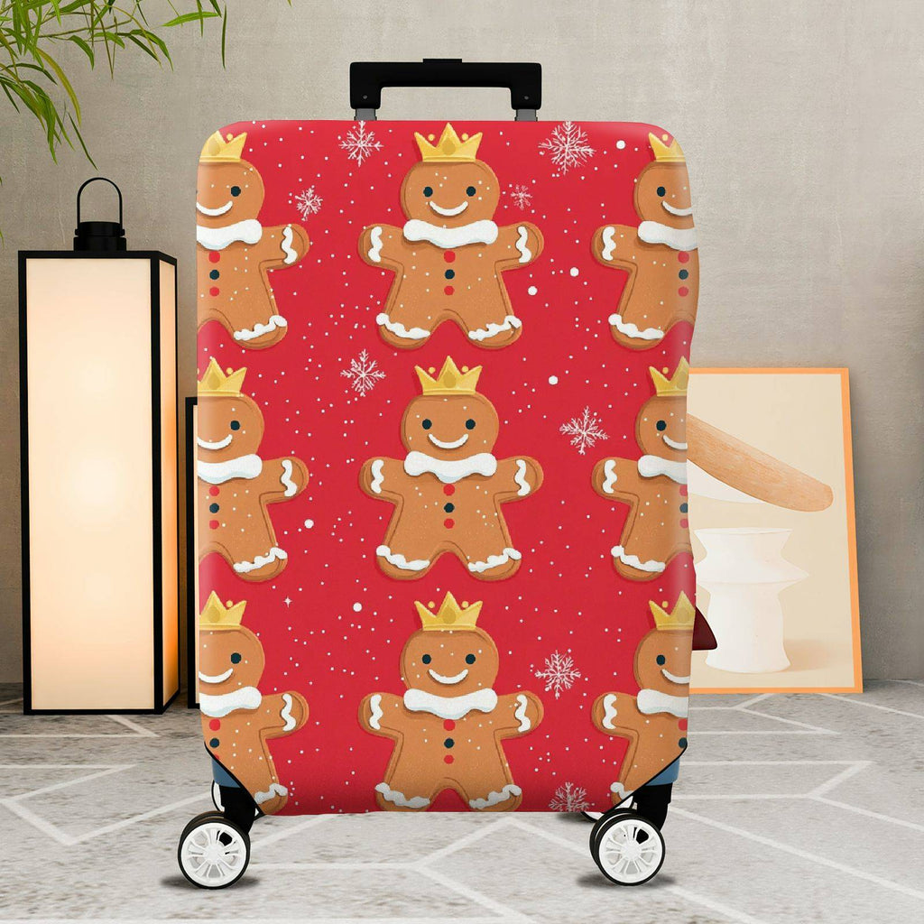 1-Piece Gingerbread King Christmas Holiday Festive Red  Suitcase Luggage Cover, Stretch Protective Sleeve