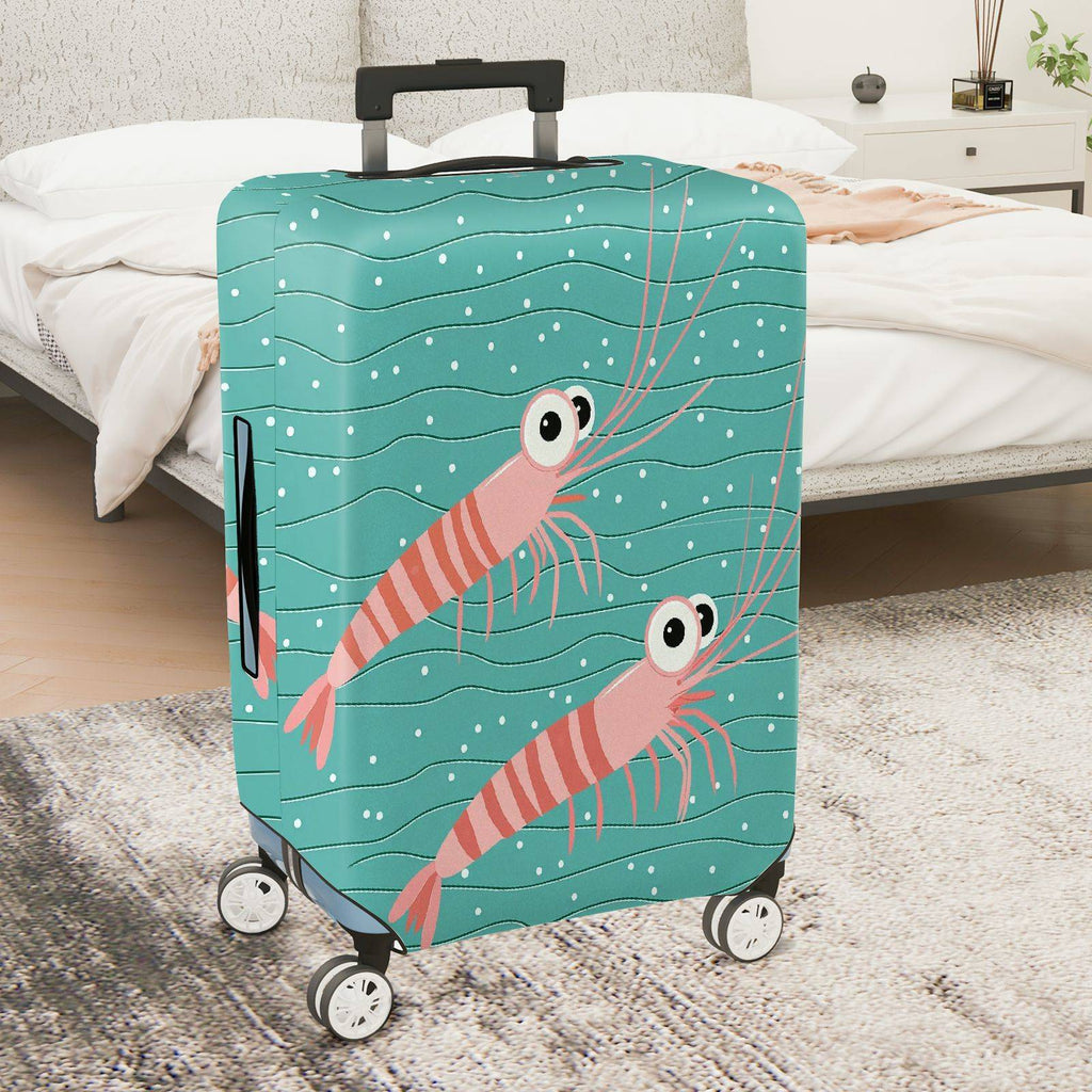 1-Piece Shrimp  Teal Striped Polka Dots Cute  Suitcase Luggage Cover, Stretch Protective Sleeve