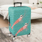 1-Piece Shrimp  Teal Striped Polka Dots Cute  Suitcase Luggage Cover, Stretch Protective Sleeve