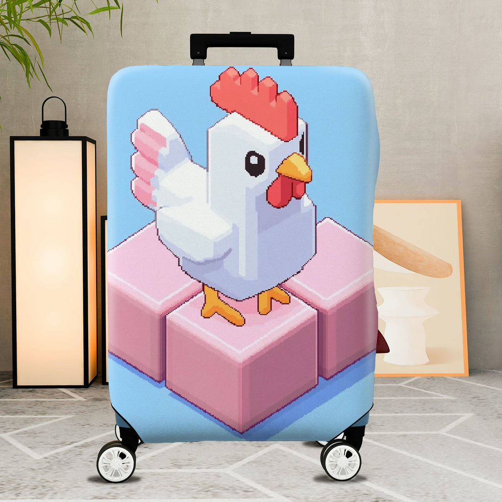 1-Piece Chicken Pixel Art Pink Blue Playful Abstract Geometric  Suitcase Luggage Cover, Stretch Protective Sleeve