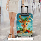 1-Piece Reindeer Christmas Snowflakes Ornaments Holiday  Suitcase Luggage Cover, Stretch Protective Sleeve