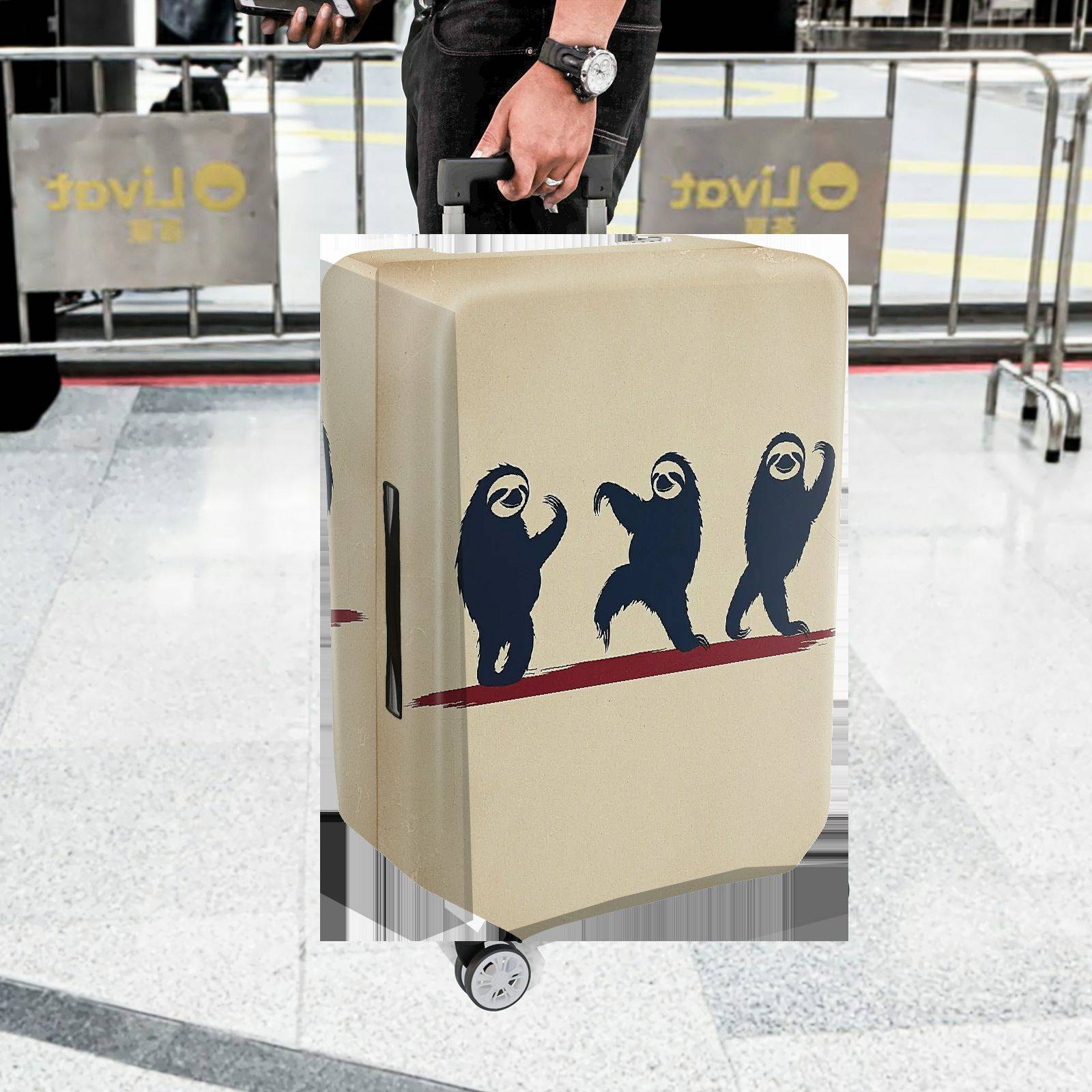 1-Piece Sloth Dance Pattern Fun Cute Animal  Art Beige  Suitcase Luggage Cover, Stretch Protective Sleeve