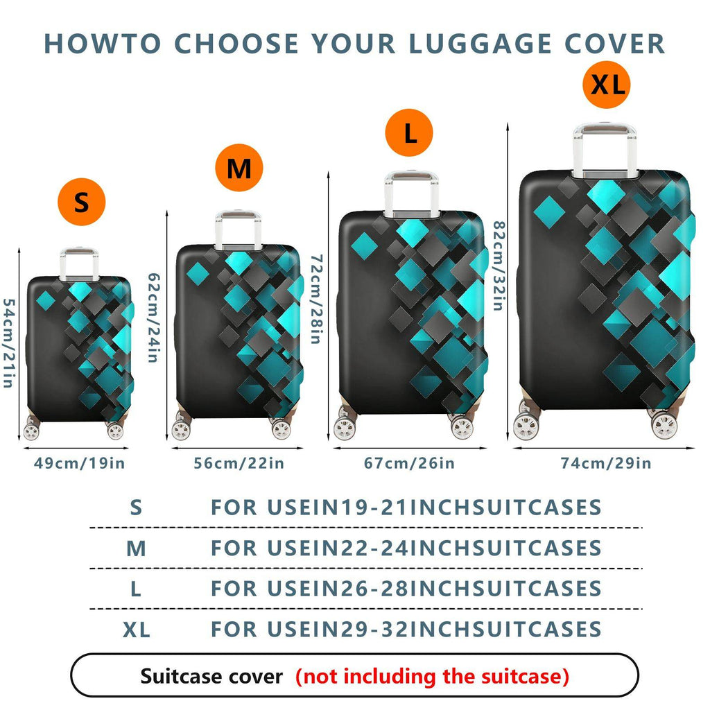 1-Piece Geometric Diamond Turquoise Black Modern Abstract  Suitcase Luggage Cover, Stretch Protective Sleeve
