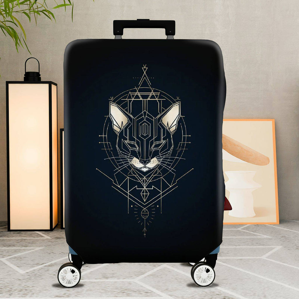 1-Piece Geometric Cat Art Design Black Modern Sleek Stylish  Suitcase Luggage Cover, Stretch Protective Sleeve