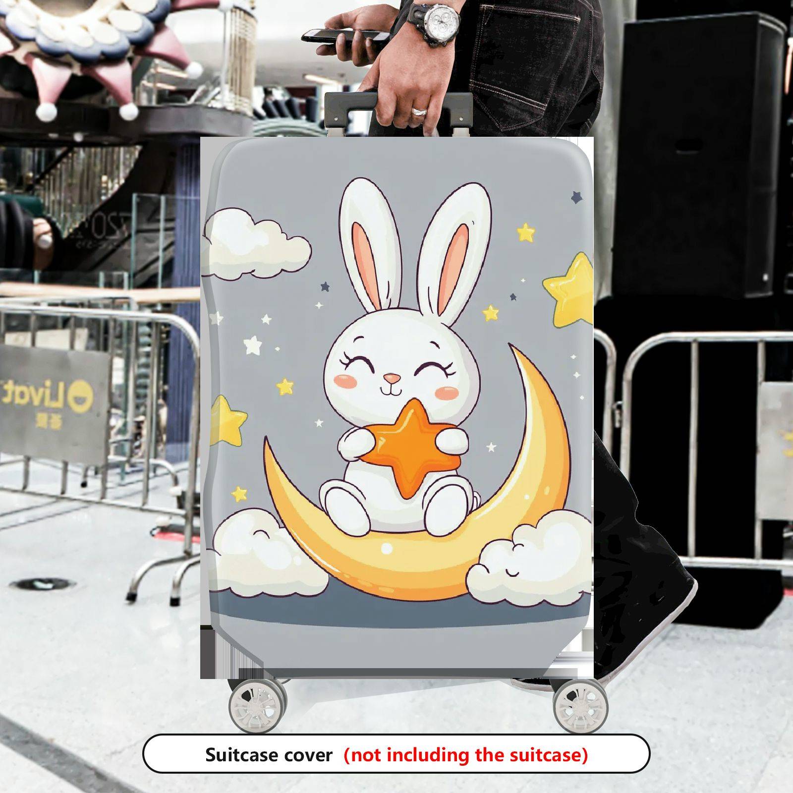 1-Piece Rabbit Moon Star Cloud Cute Soft Dreamy  Suitcase Luggage Cover, Stretch Protective Sleeve
