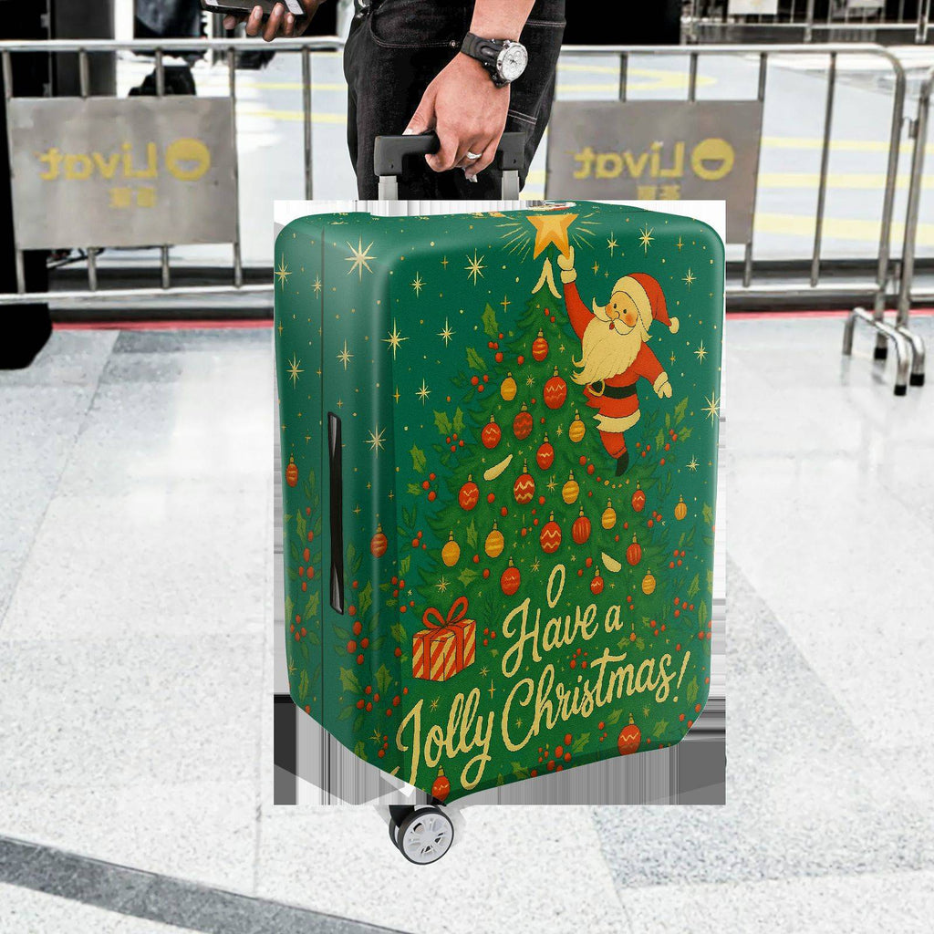 1-Piece Santa Christmas Tree Holiday Festive Colorful  Suitcase Luggage Cover, Stretch Protective Sleeve