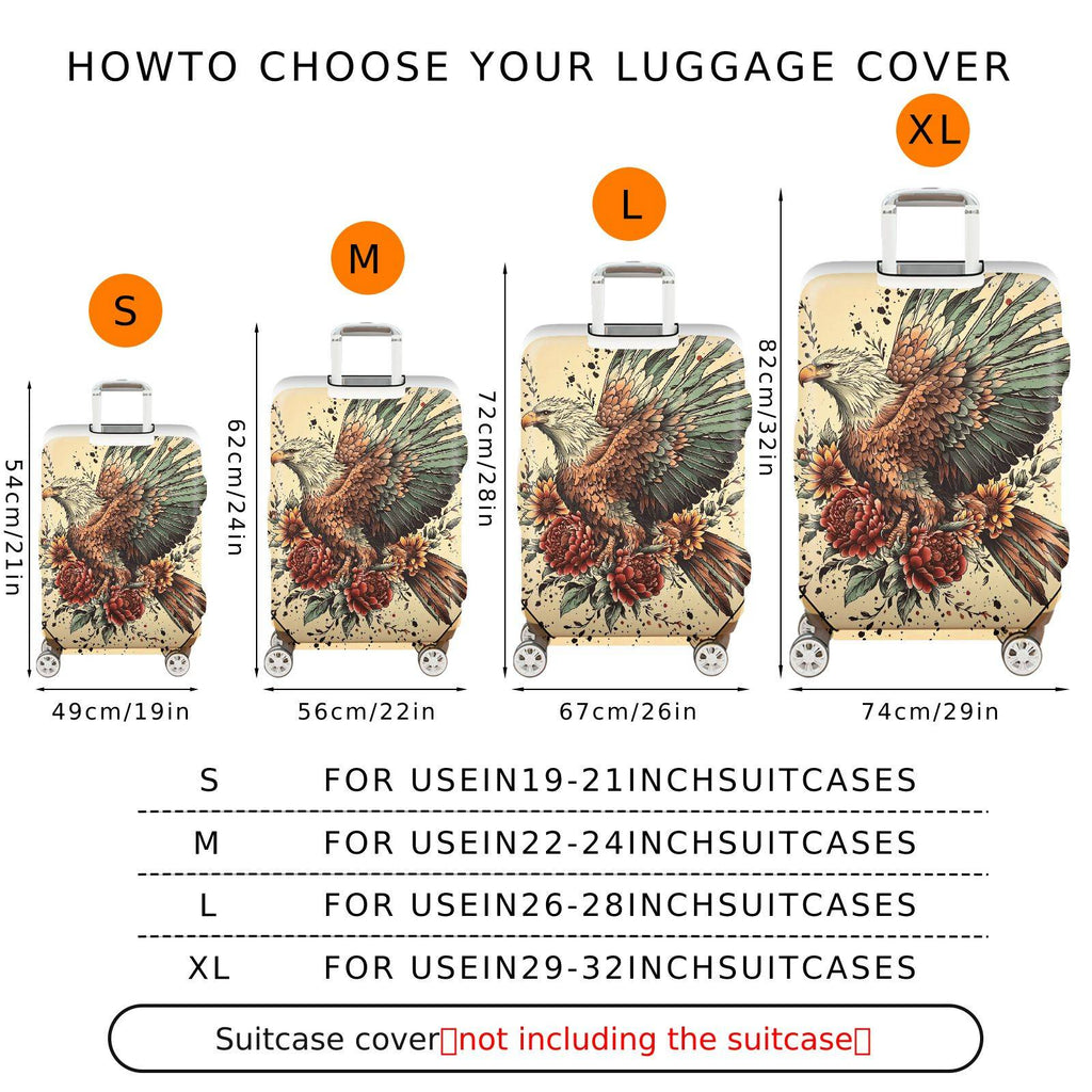 1-Piece Eagle Floral Vintage Artistic Nature Wildlife  Suitcase Luggage Cover, Stretch Protective Sleeve