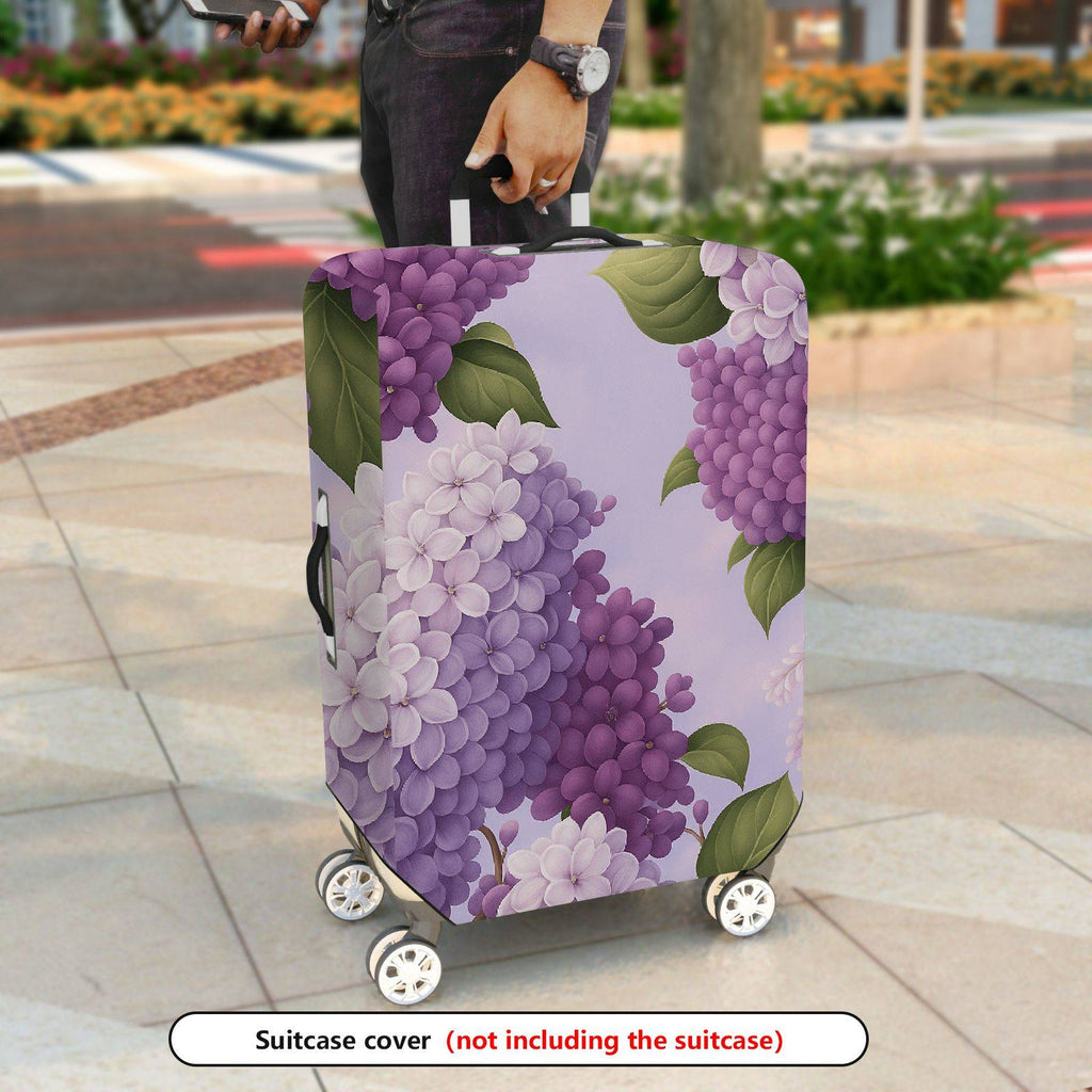 1-Piece Purple Floral Hydrangea Leaf Blossom Nature  Suitcase Luggage Cover, Stretch Protective Sleeve
