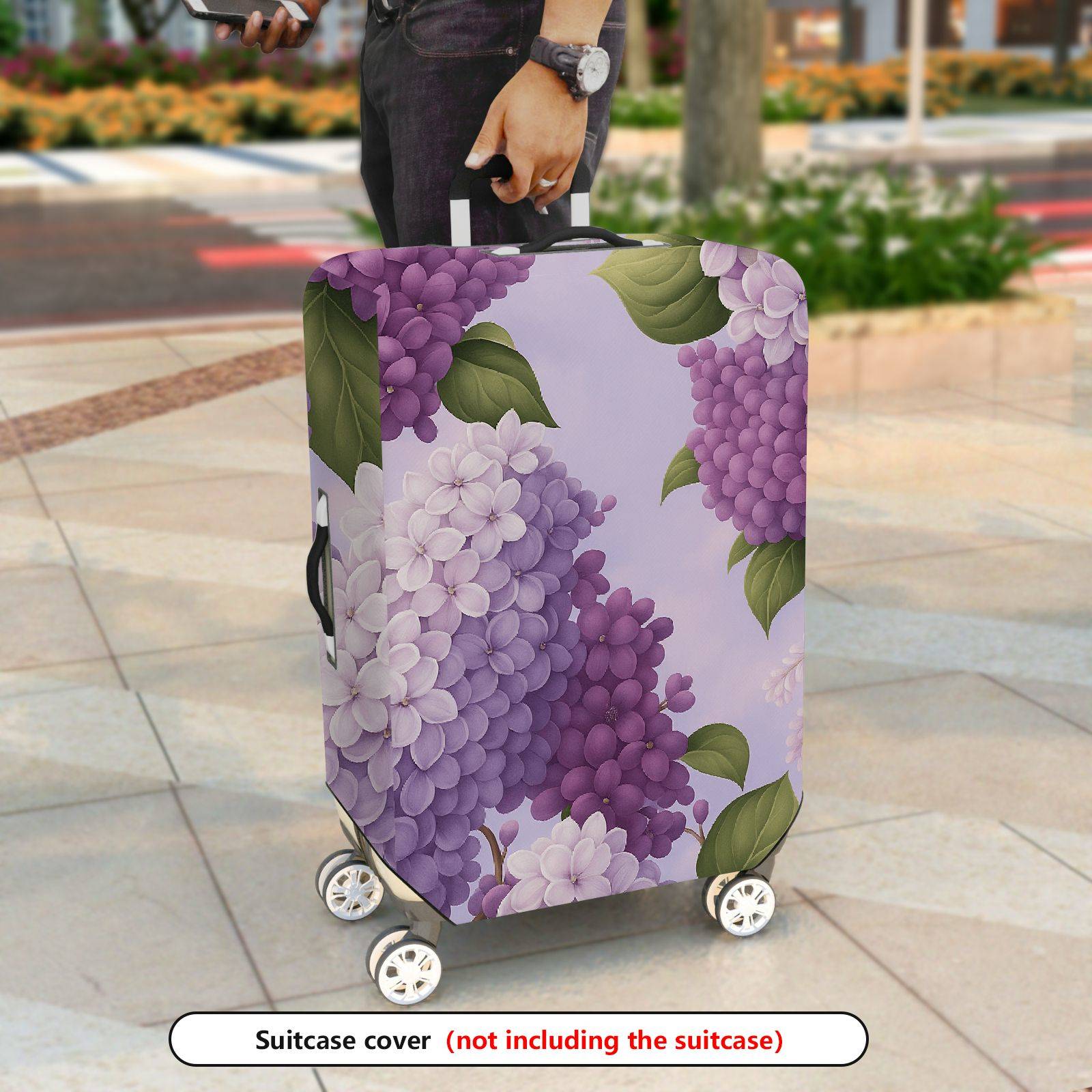 1-Piece Purple Floral Hydrangea Leaf Blossom Nature  Suitcase Luggage Cover, Stretch Protective Sleeve