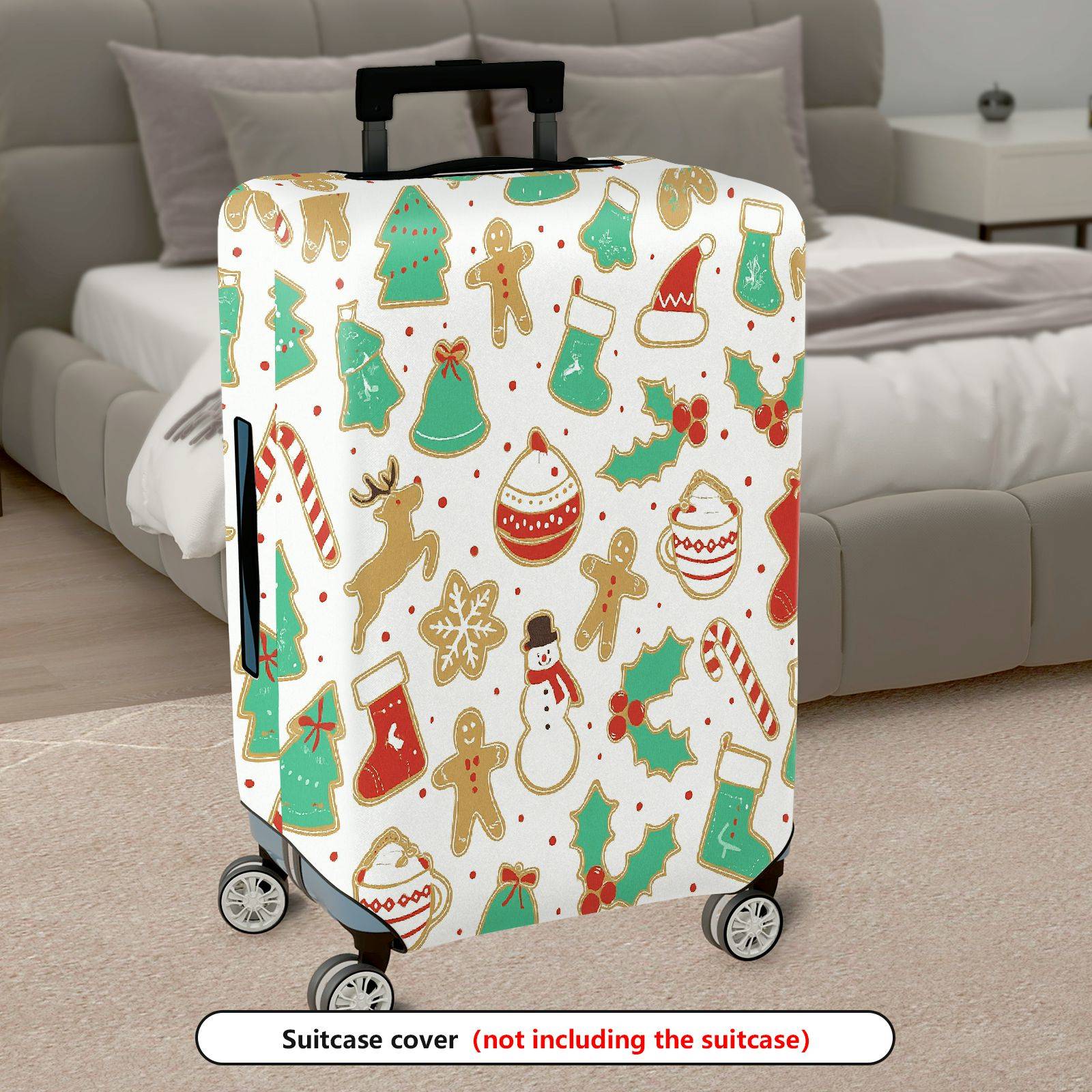 1-Piece Christmas Gingerbread Reindeer Snowman Festive Holiday  Suitcase Luggage Cover, Stretch Protective Sleeve