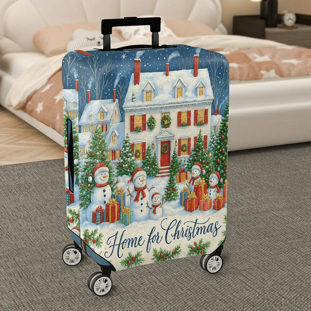1-Piece Snowman Christmas Celebration Winter Holiday Gift House  Suitcase Luggage Cover, Stretch Protective Sleeve