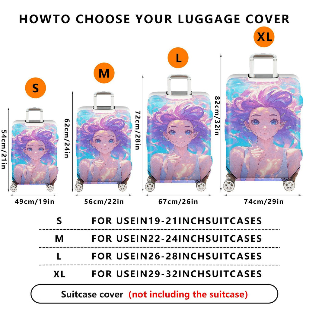 1-Piece Anime Art Colorful Abstract Fantasy Girl  Suitcase Luggage Cover, Stretch Protective Sleeve