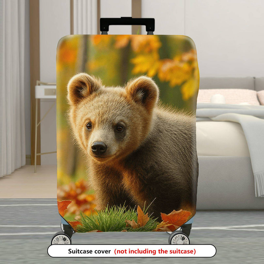 1-Piece Cute Bear Autumn Forest Wildlife Nature Scenic  Suitcase Luggage Cover, Stretch Protective Sleeve