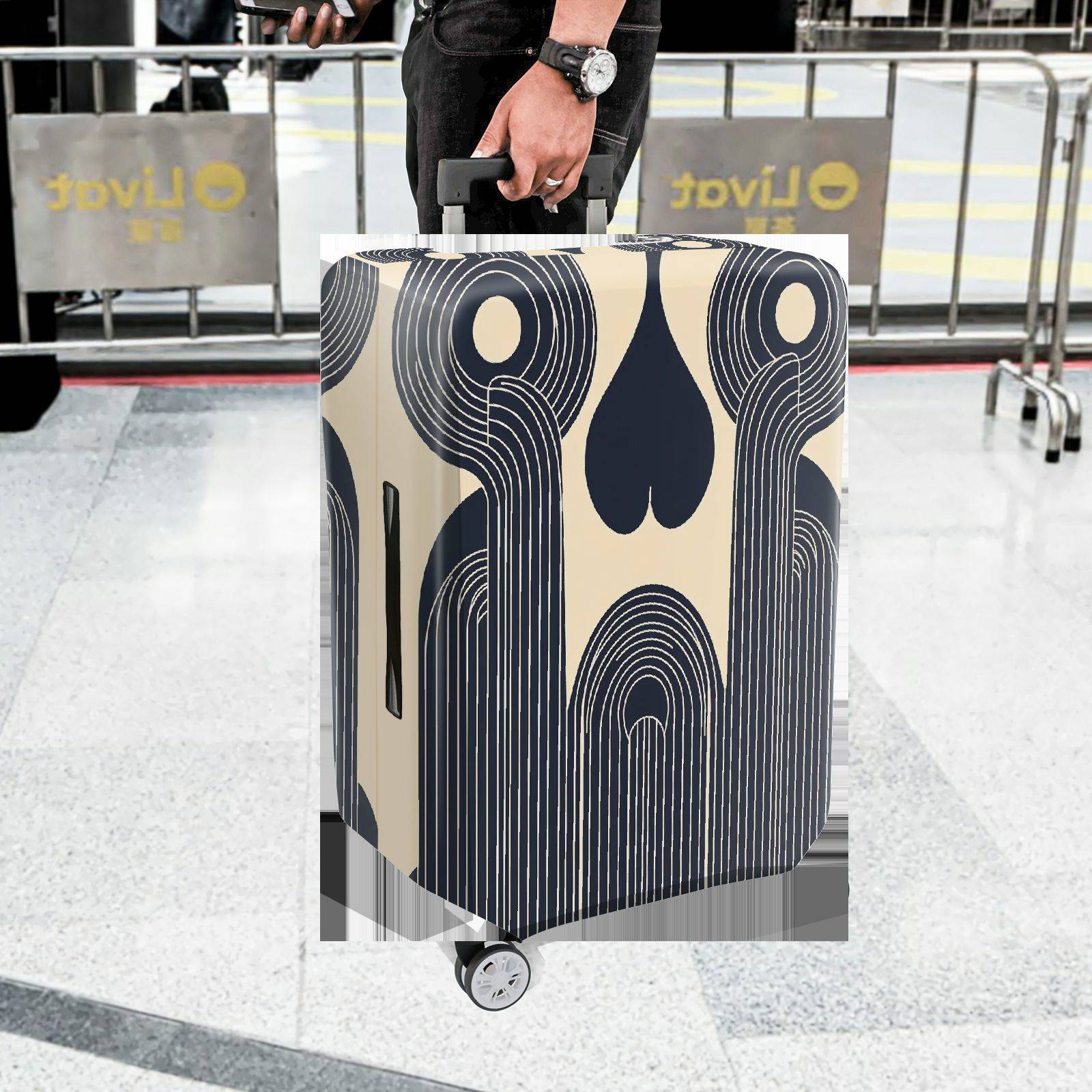 1-Piece Geometric Abstract Art Deco Streamlined Retro Vintage  Suitcase Luggage Cover, Stretch Protective Sleeve