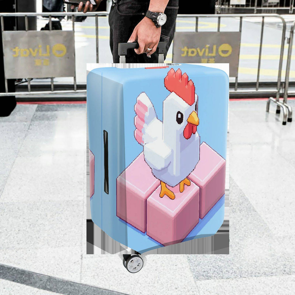 1-Piece Chicken Pixel Art Pink Blue Playful Abstract Geometric  Suitcase Luggage Cover, Stretch Protective Sleeve