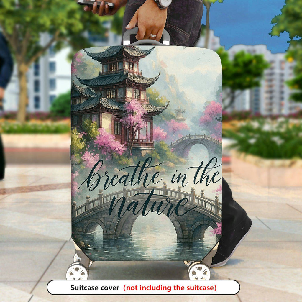 1-Piece Traditional Asian Watercolor Landscape Zen Nature  Suitcase Luggage Cover, Stretch Protective Sleeve