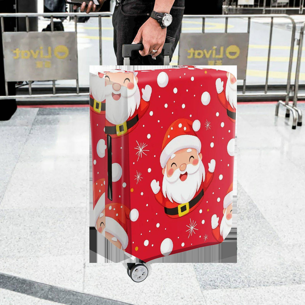 1-Piece Santa Claus Red Snowflakes Holiday Festive Cheer  Suitcase Luggage Cover, Stretch Protective Sleeve
