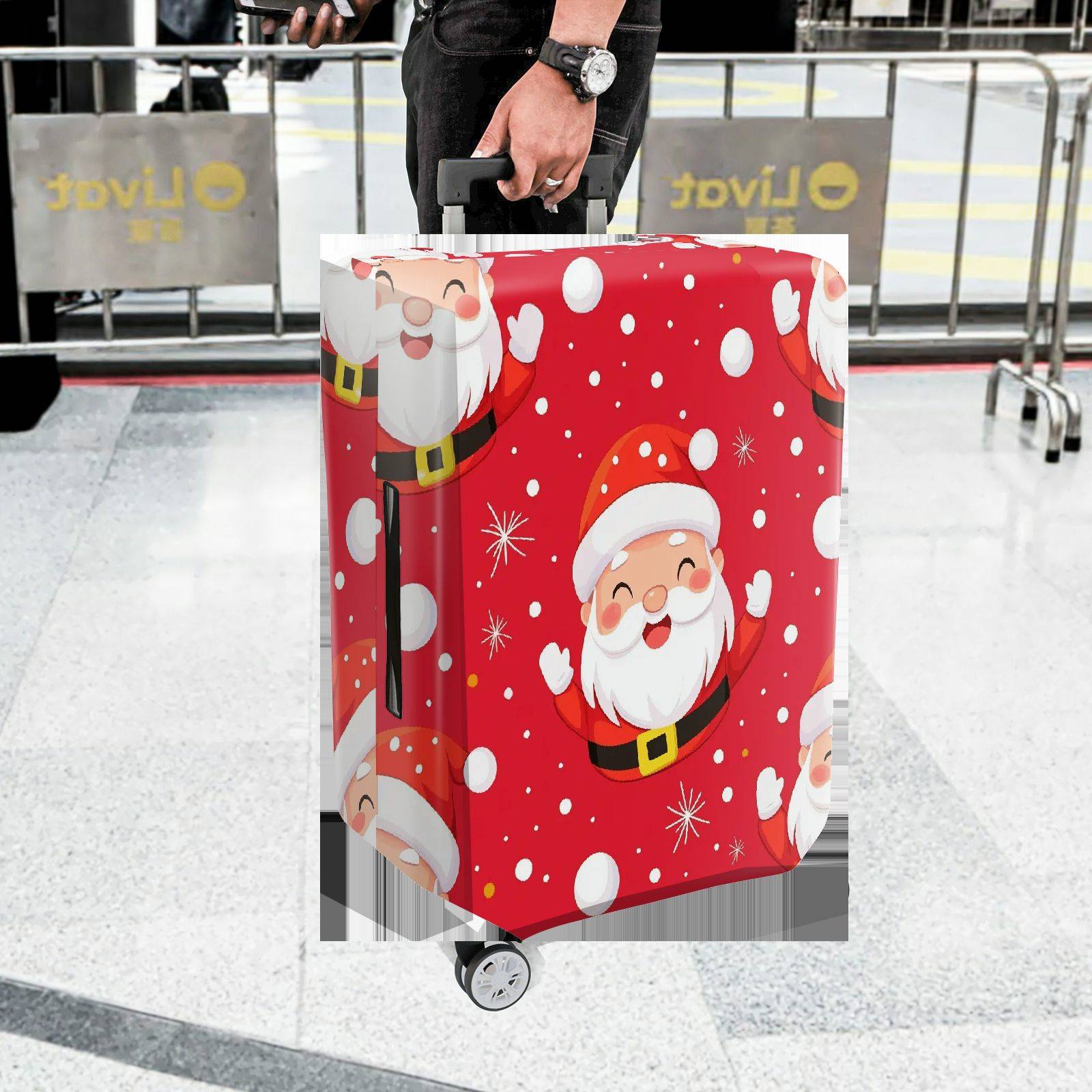 1-Piece Santa Claus Red Snowflakes Holiday Festive Cheer  Suitcase Luggage Cover, Stretch Protective Sleeve
